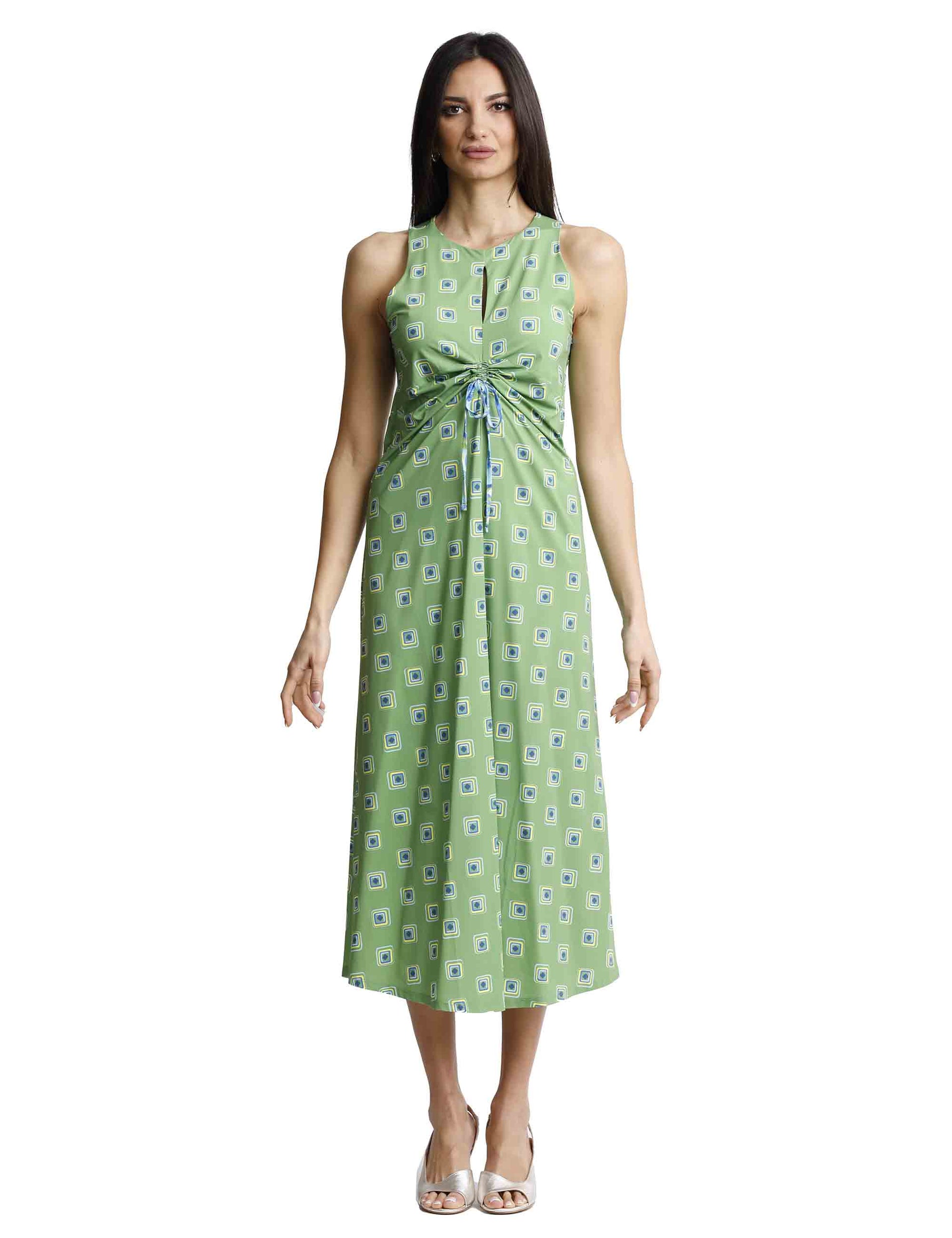 Marigold women's long dresses in green and blue jersey with draping