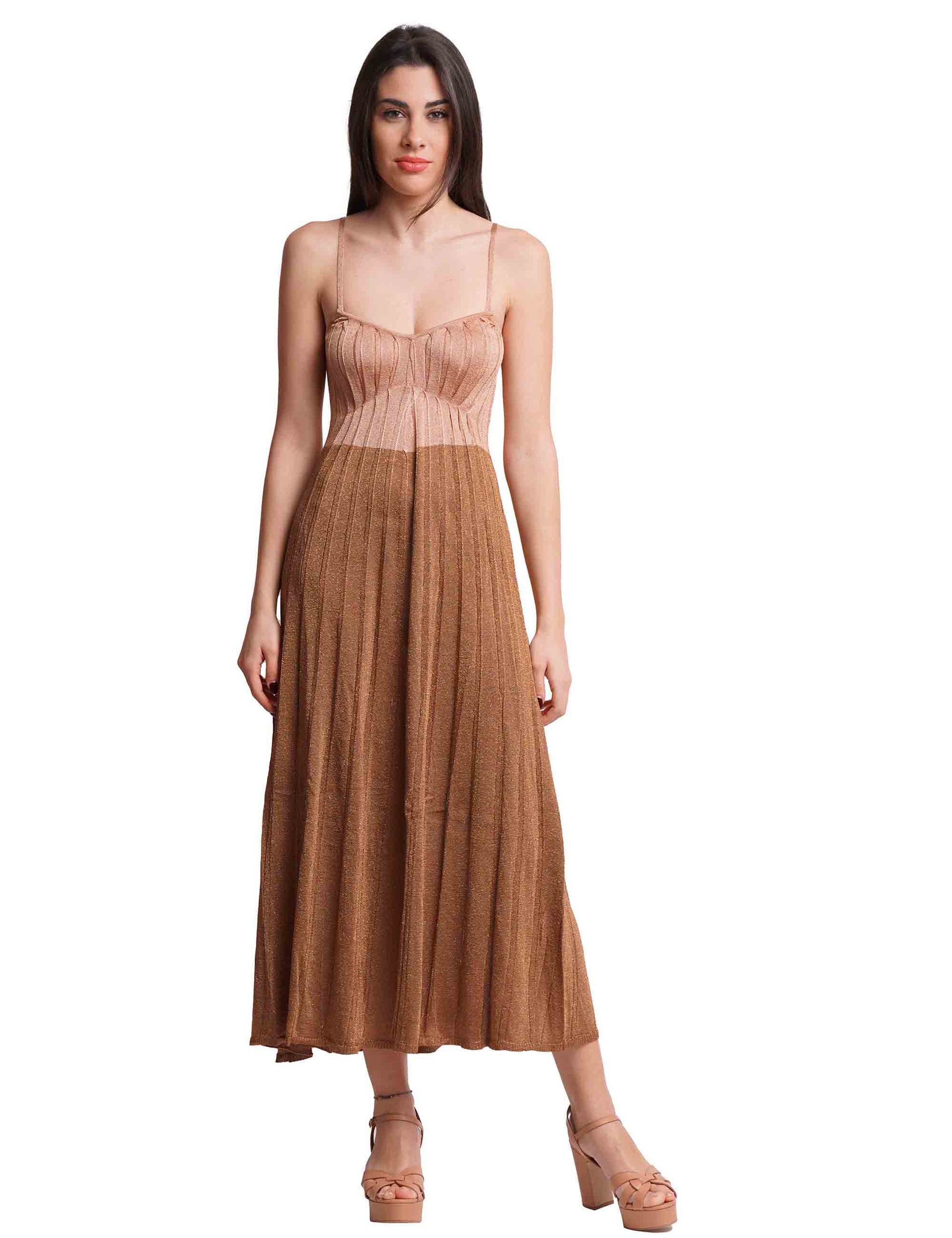 Lurex Touch women's dresses in natural brown viscose with straps