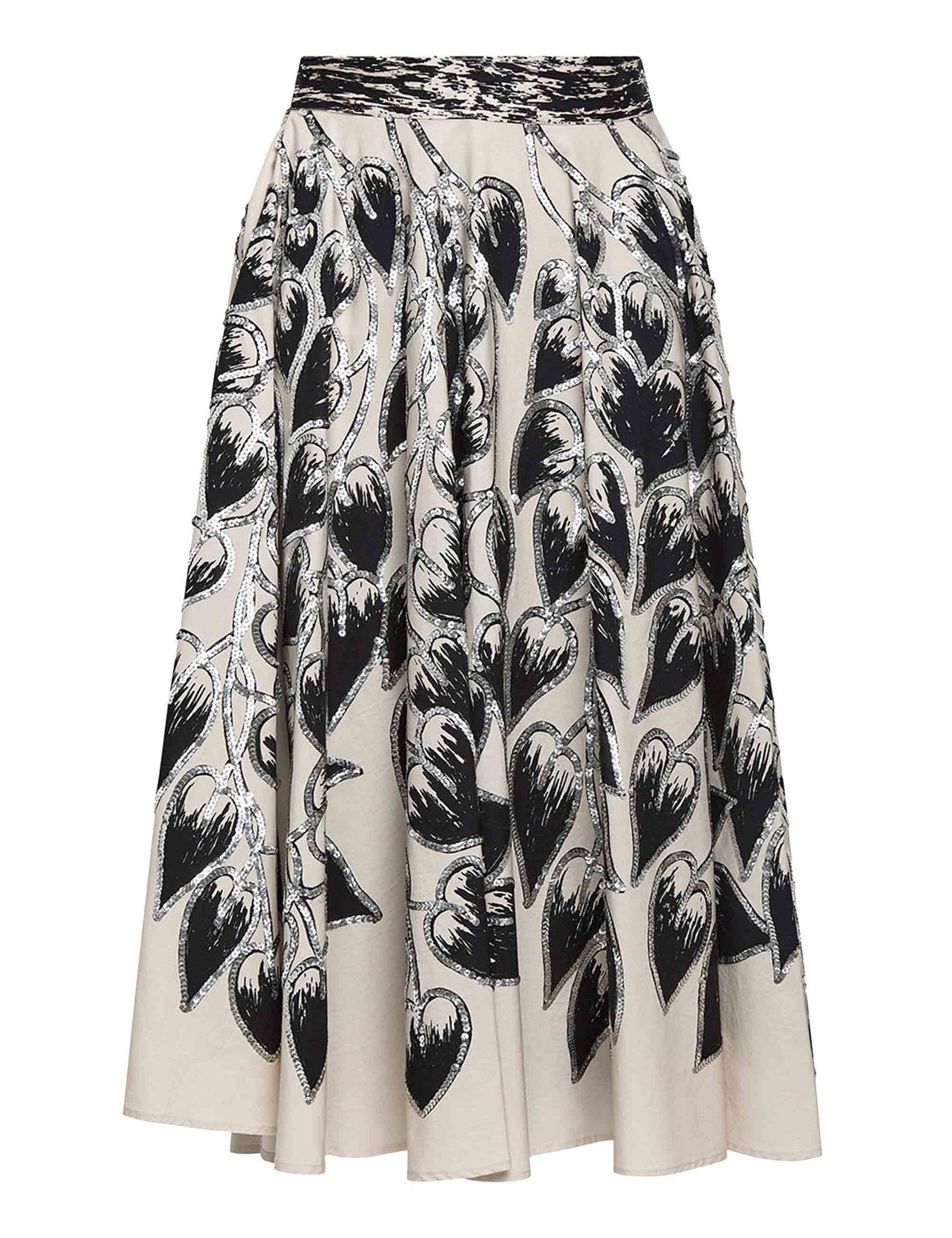 Archive Leaf Embroidery women's skirts in beige and black cotton