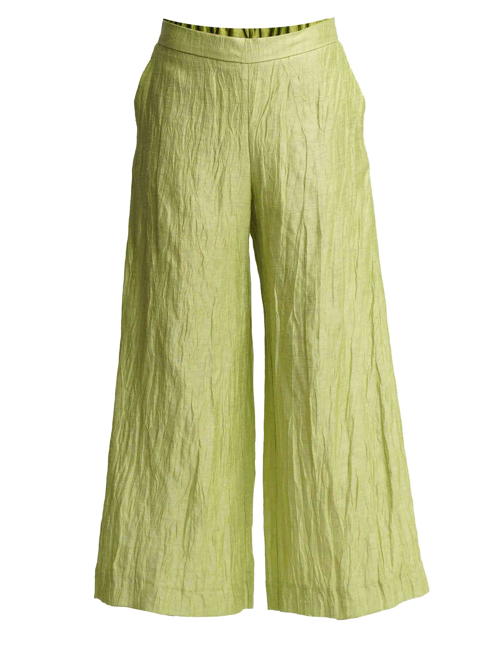 Froissé women's trousers in green linen with wide leg