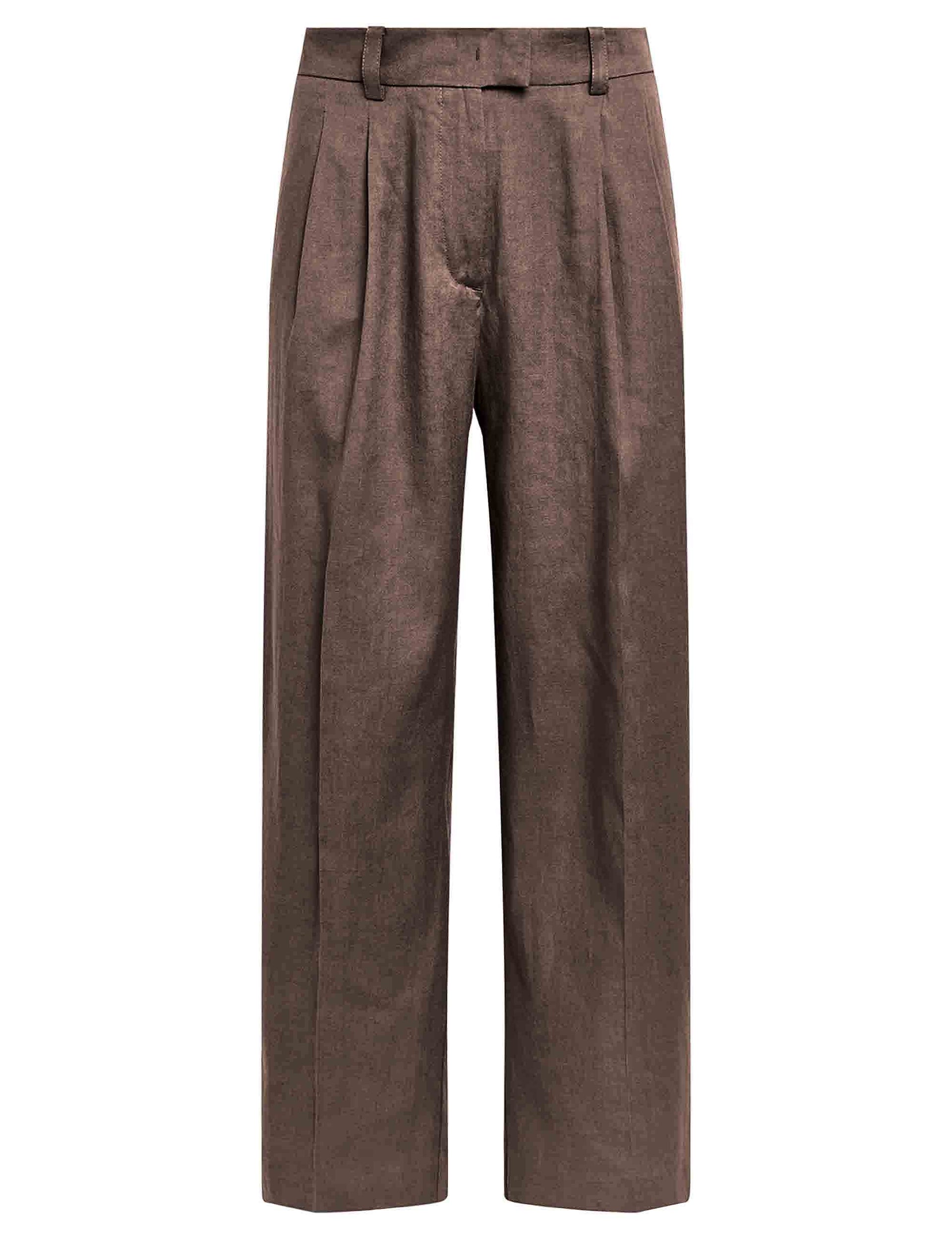 Linen women's trousers in brown linen and cotton blend