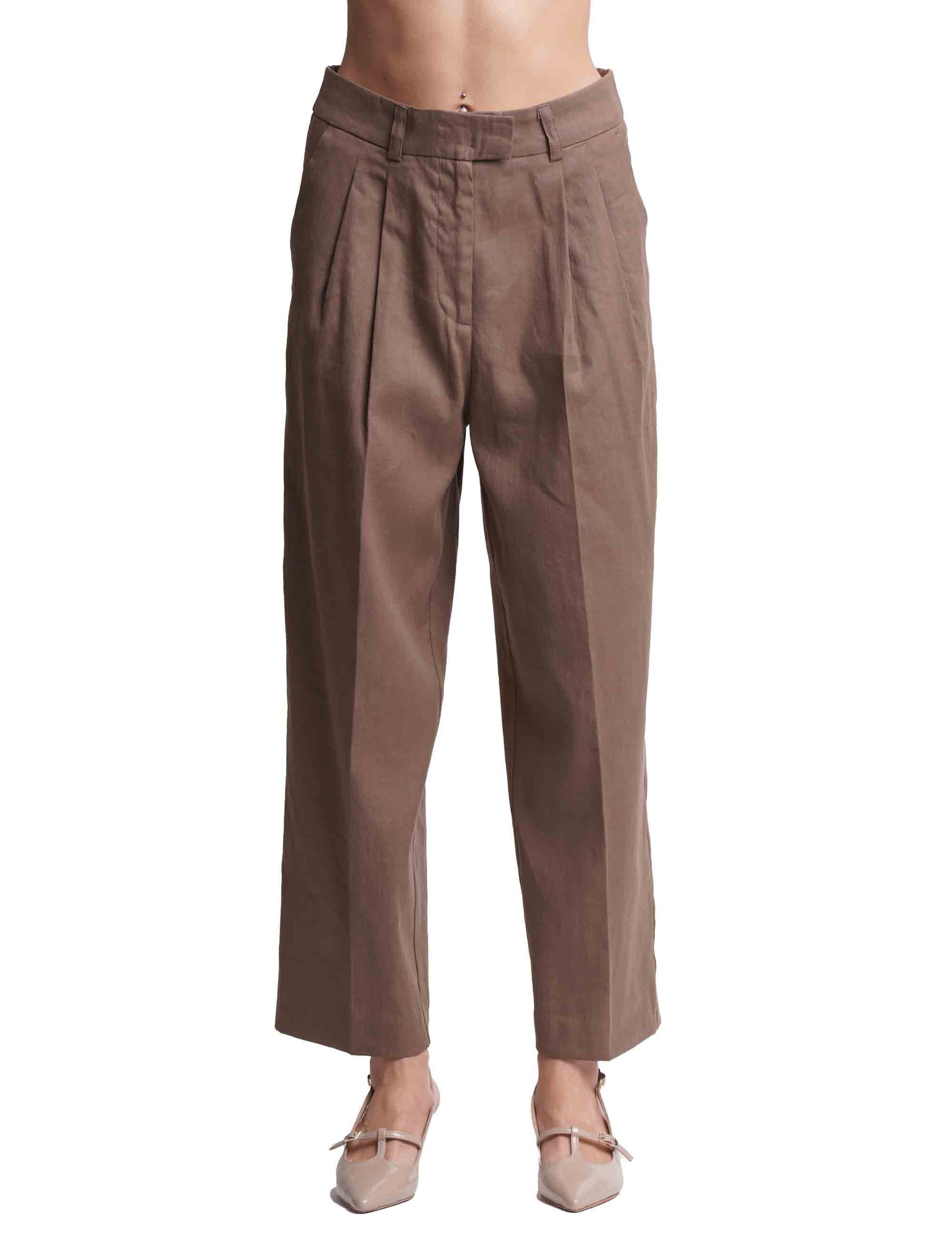 Pantaloni donna Linen in misto lino e cotone marrone