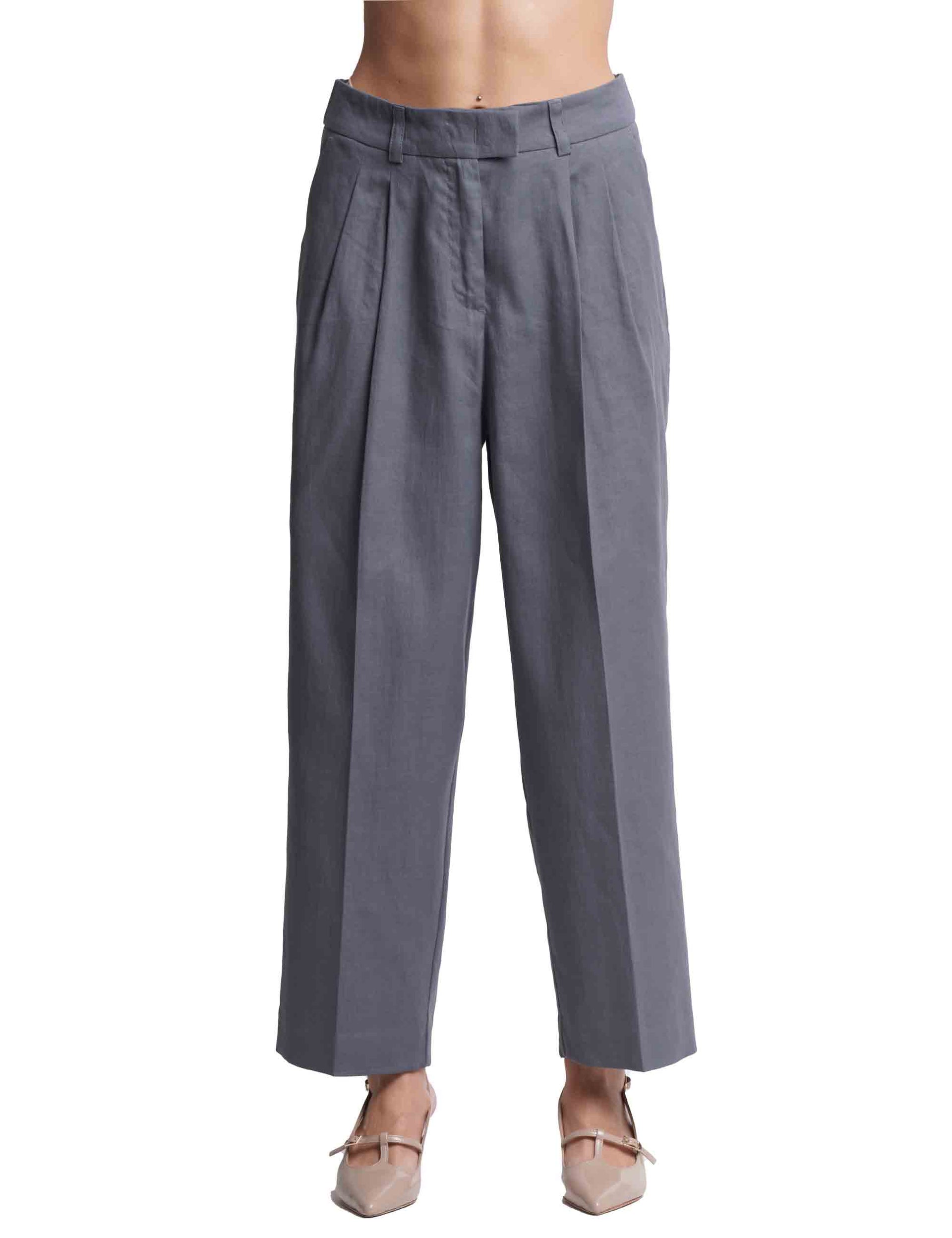Pantaloni donna Linen in misto lino e cotone grigio