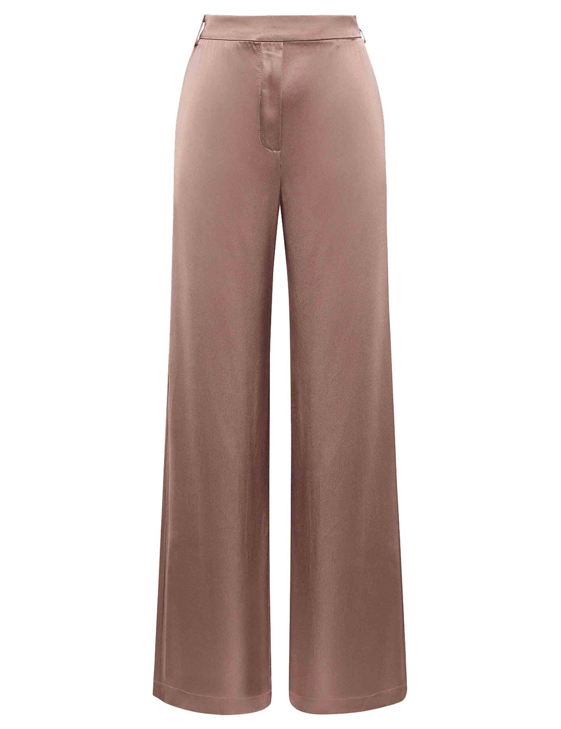 Shiny women's wide-leg trousers in walnut cady