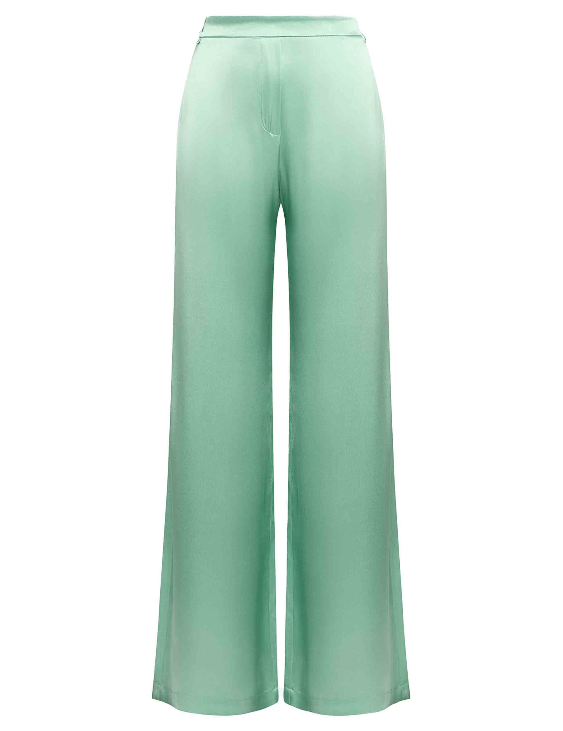 Shiny women's wide-leg trousers in green cady