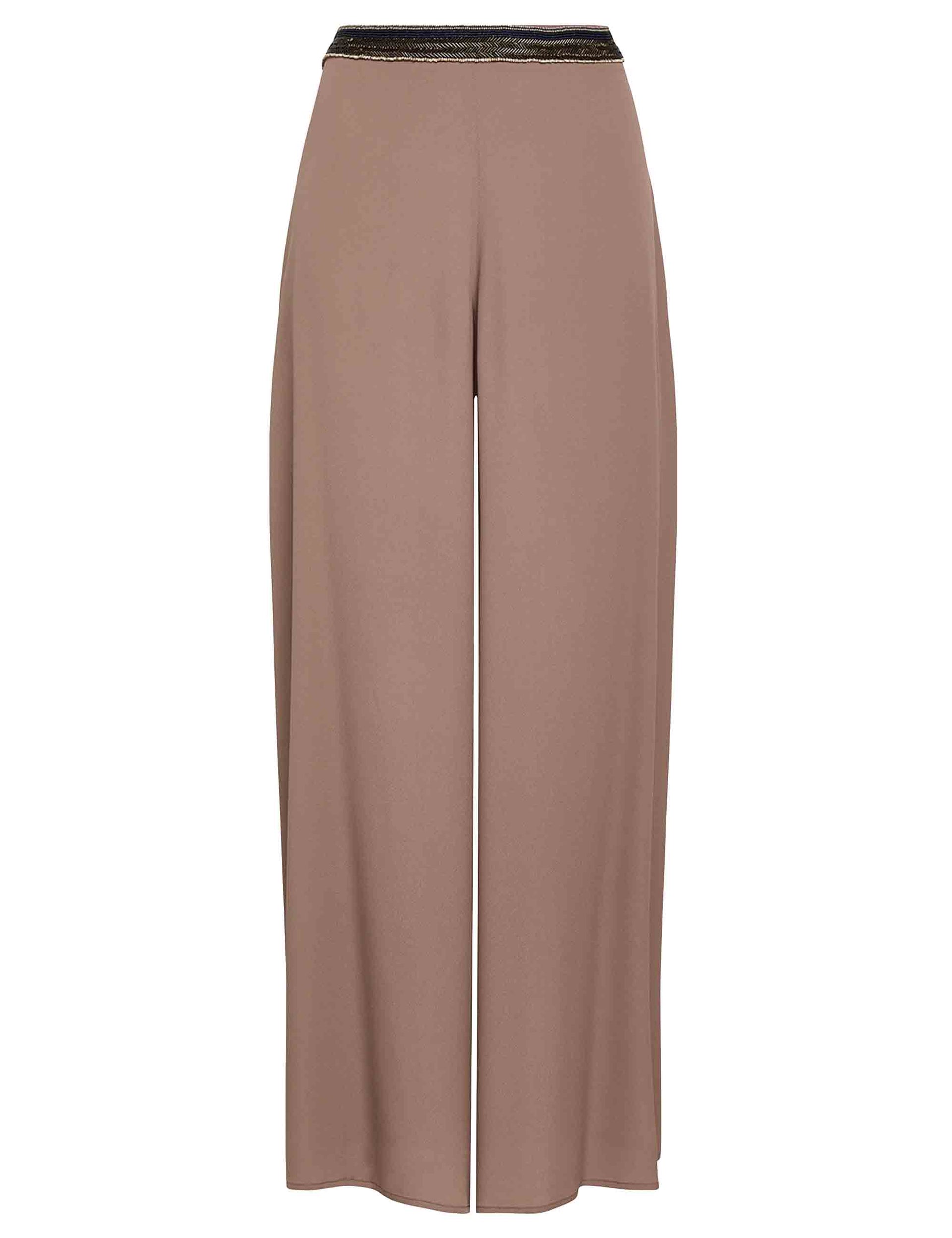 Fluide Crepe women's trousers in walnut silk with embroidered belt