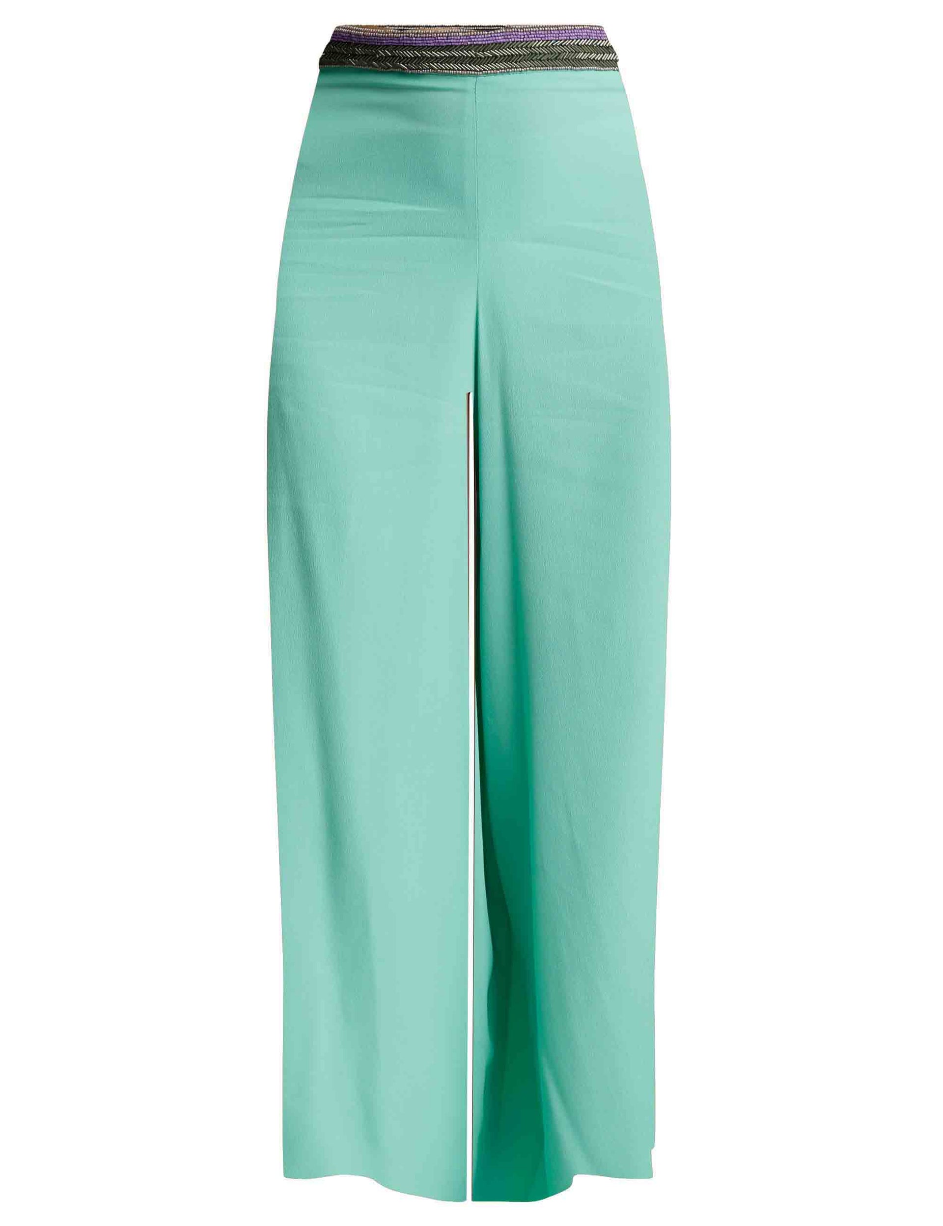 Pantaloni donna Fluide Crepe in seta verde con cintura ricamata