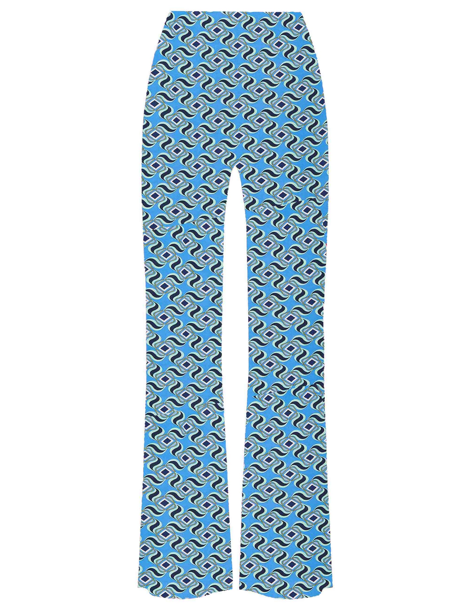 Swirl Print women's trousers in patterned light blue stretch jersey