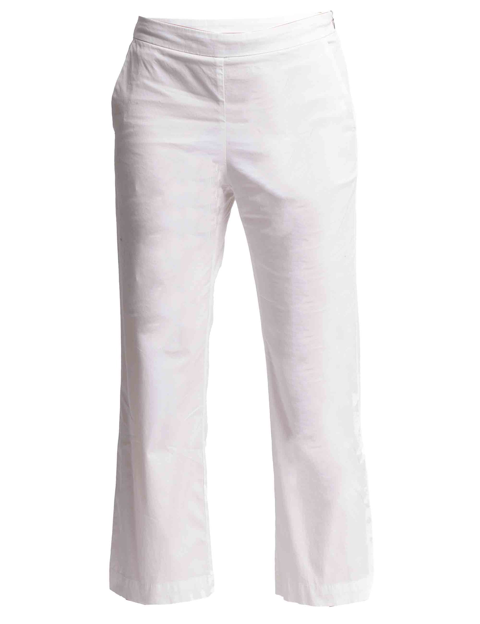 Women's poplin stretch trousers in white cotton