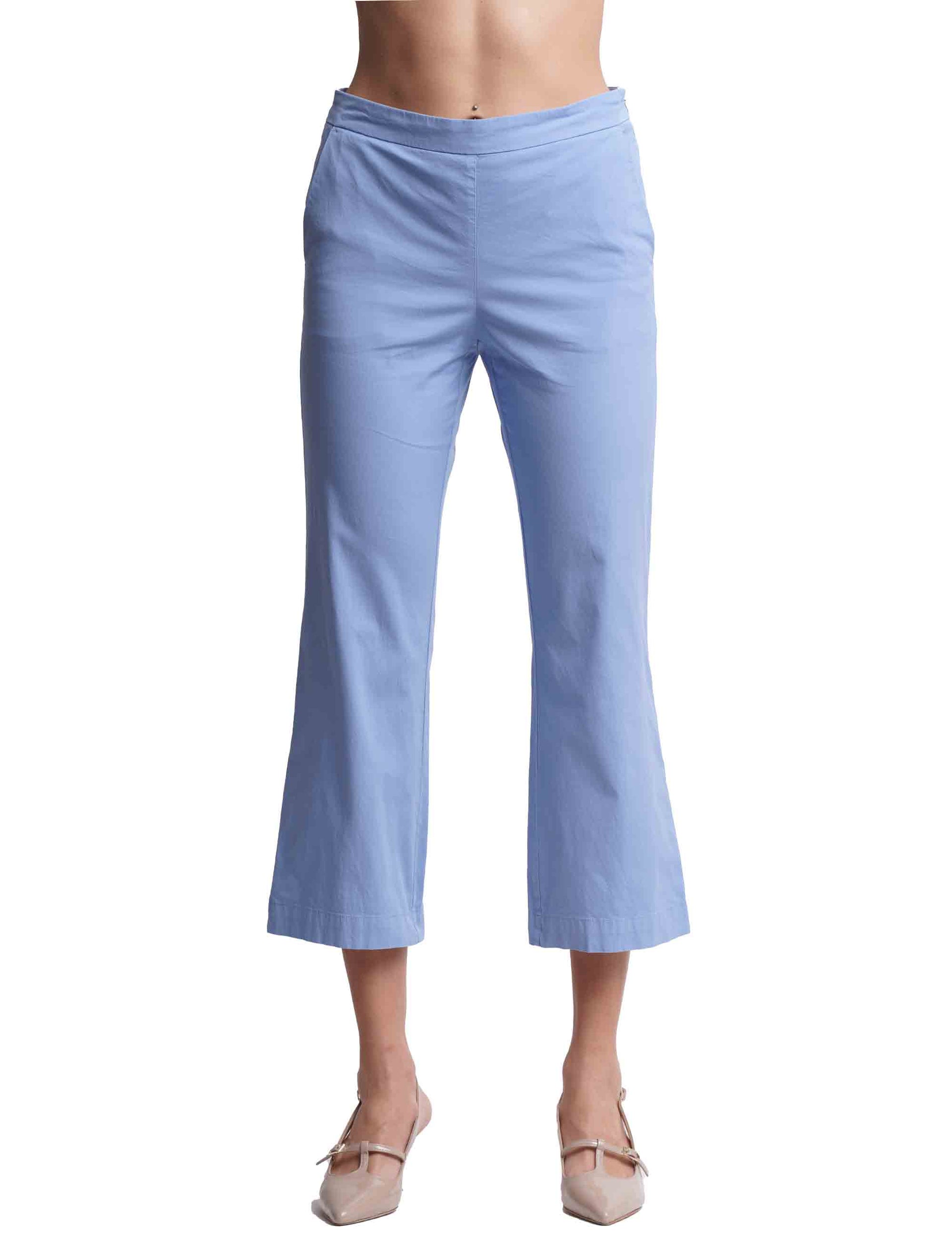 Women's poplin stretch trousers in light blue cotton