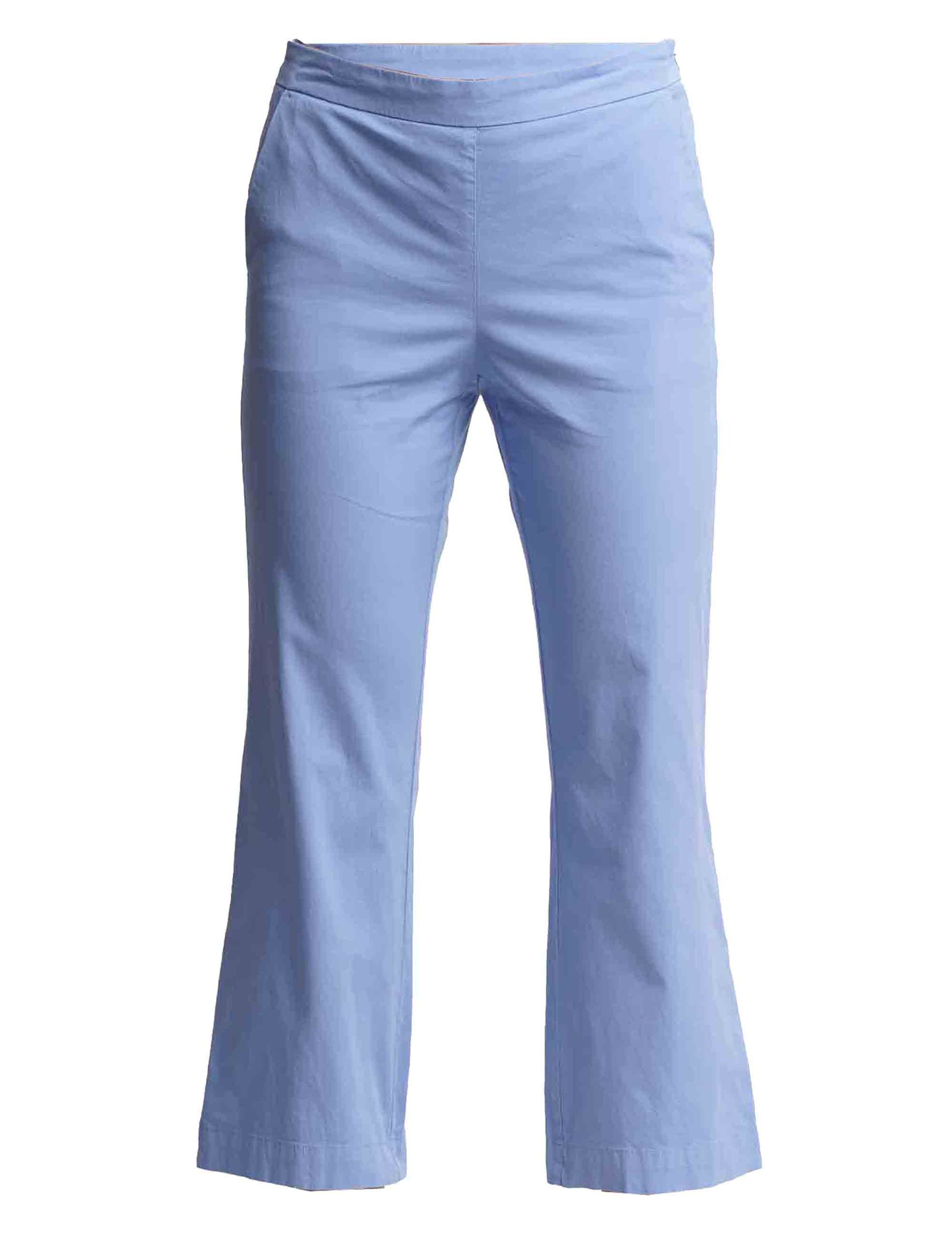 Women's poplin stretch trousers in light blue cotton