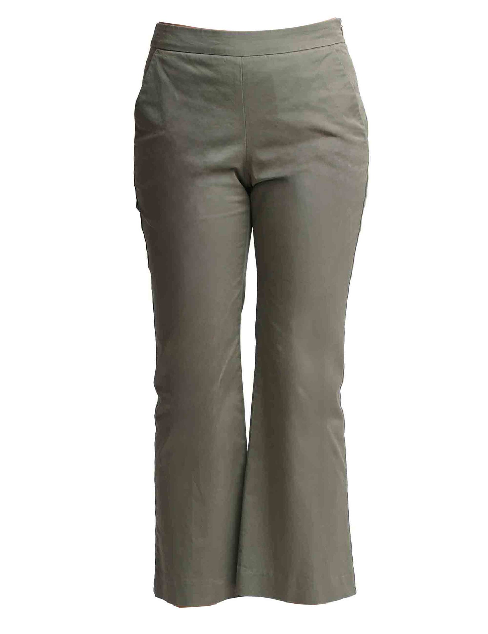 Precious women's trousers in green cotton with flared leg at the bottom
