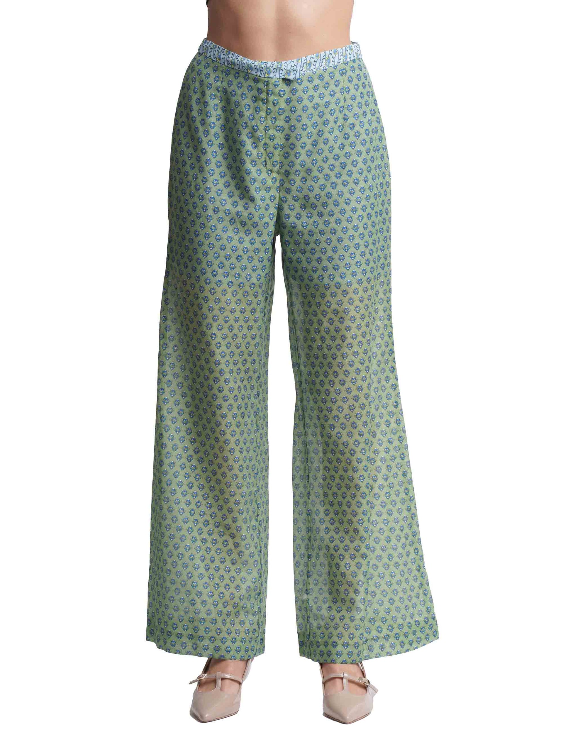 Pantaloni donna Silky Muslin in seta verde