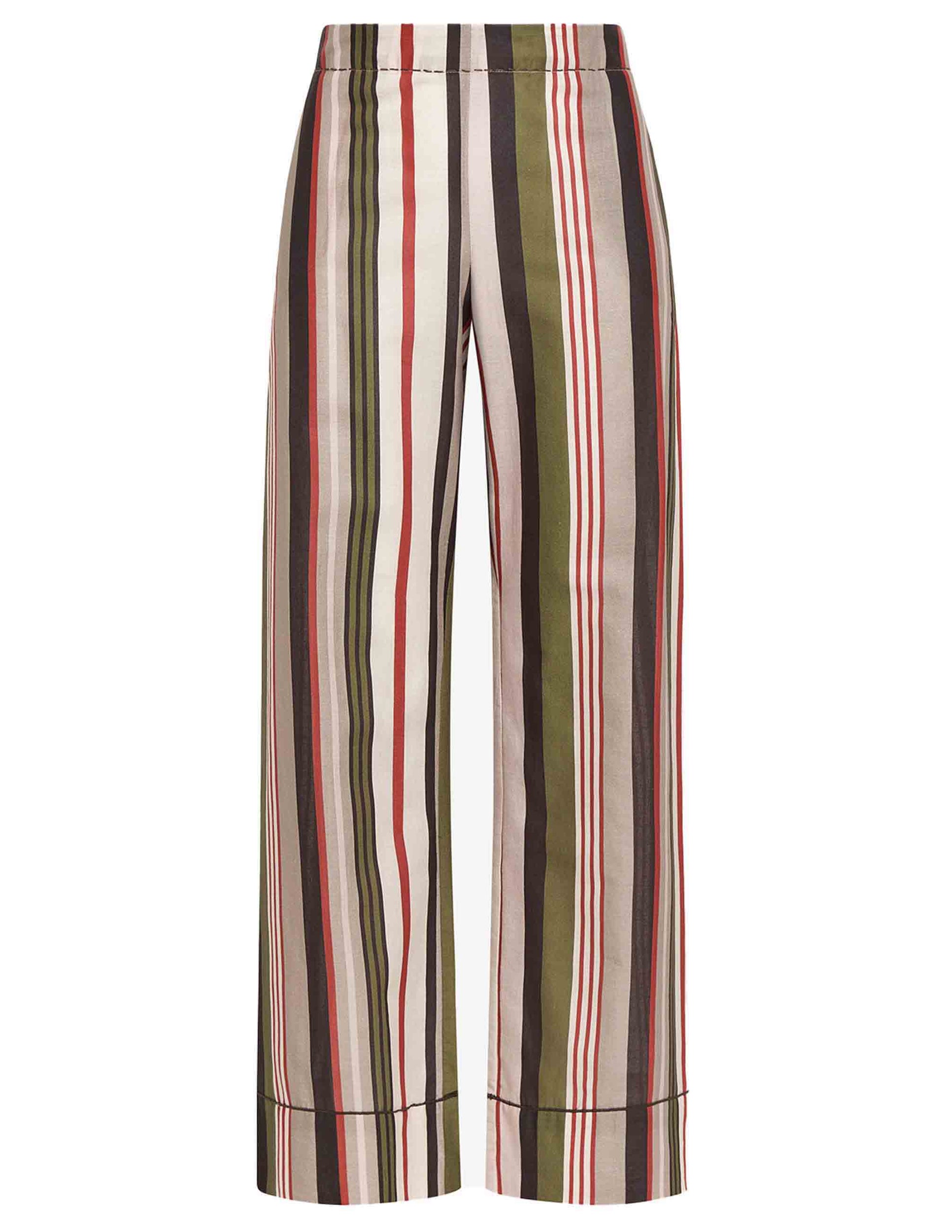 Pantaloni donna Mari Stripes Muslin in cotone beige a fantasia
