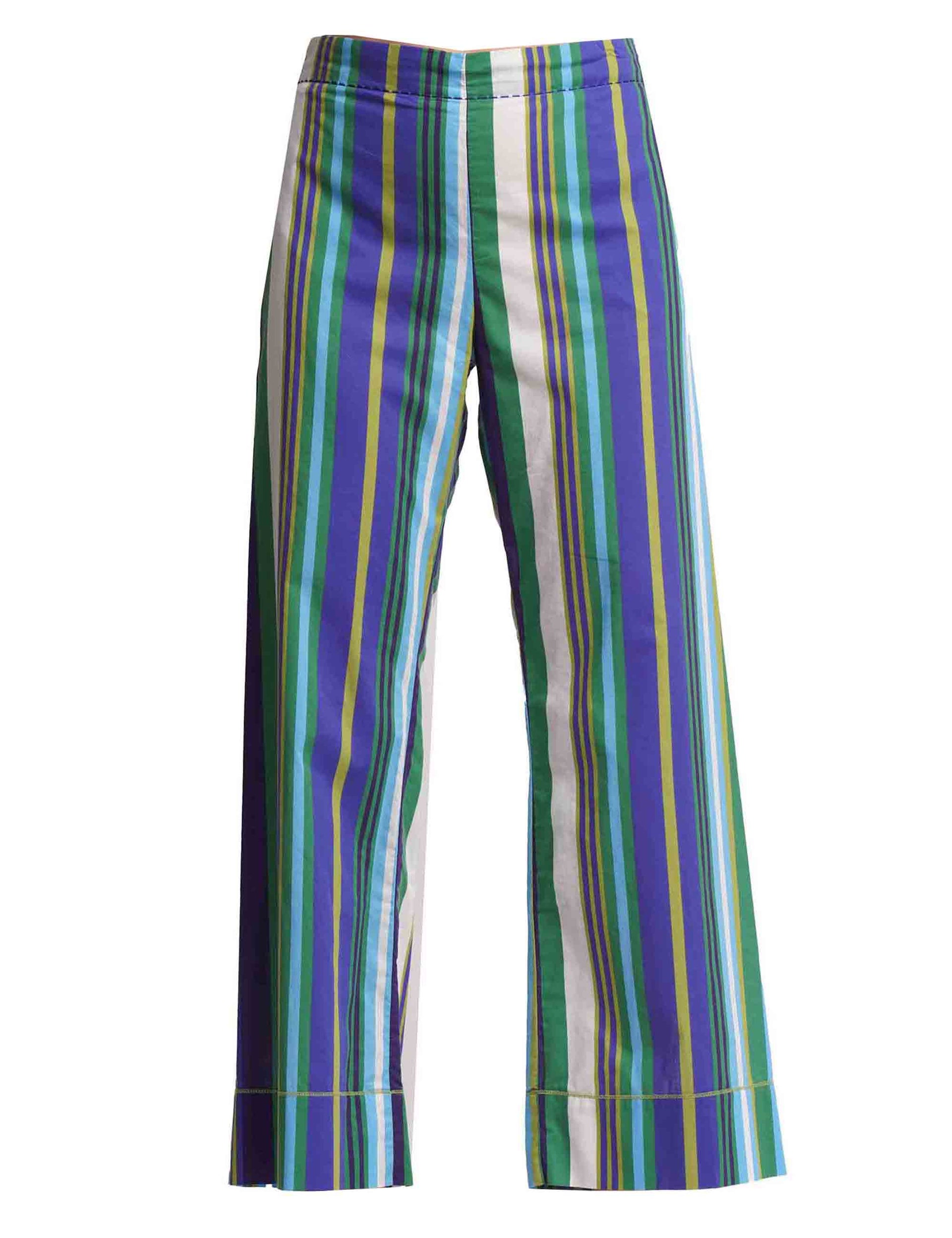 Pantaloni donna Mari Stripes Muslin in cotone blu a fantasia