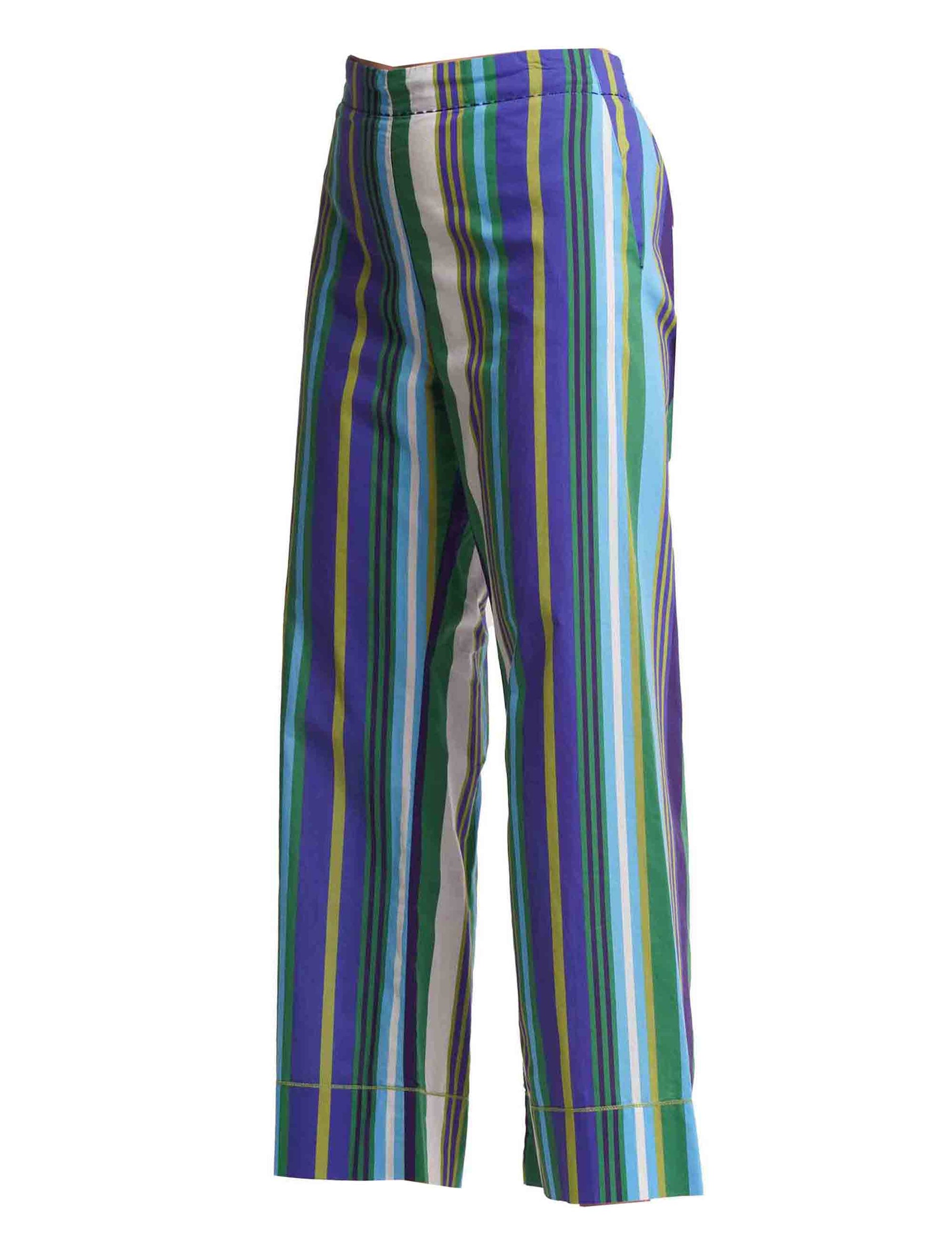 Pantaloni donna Mari Stripes Muslin in cotone blu a fantasia