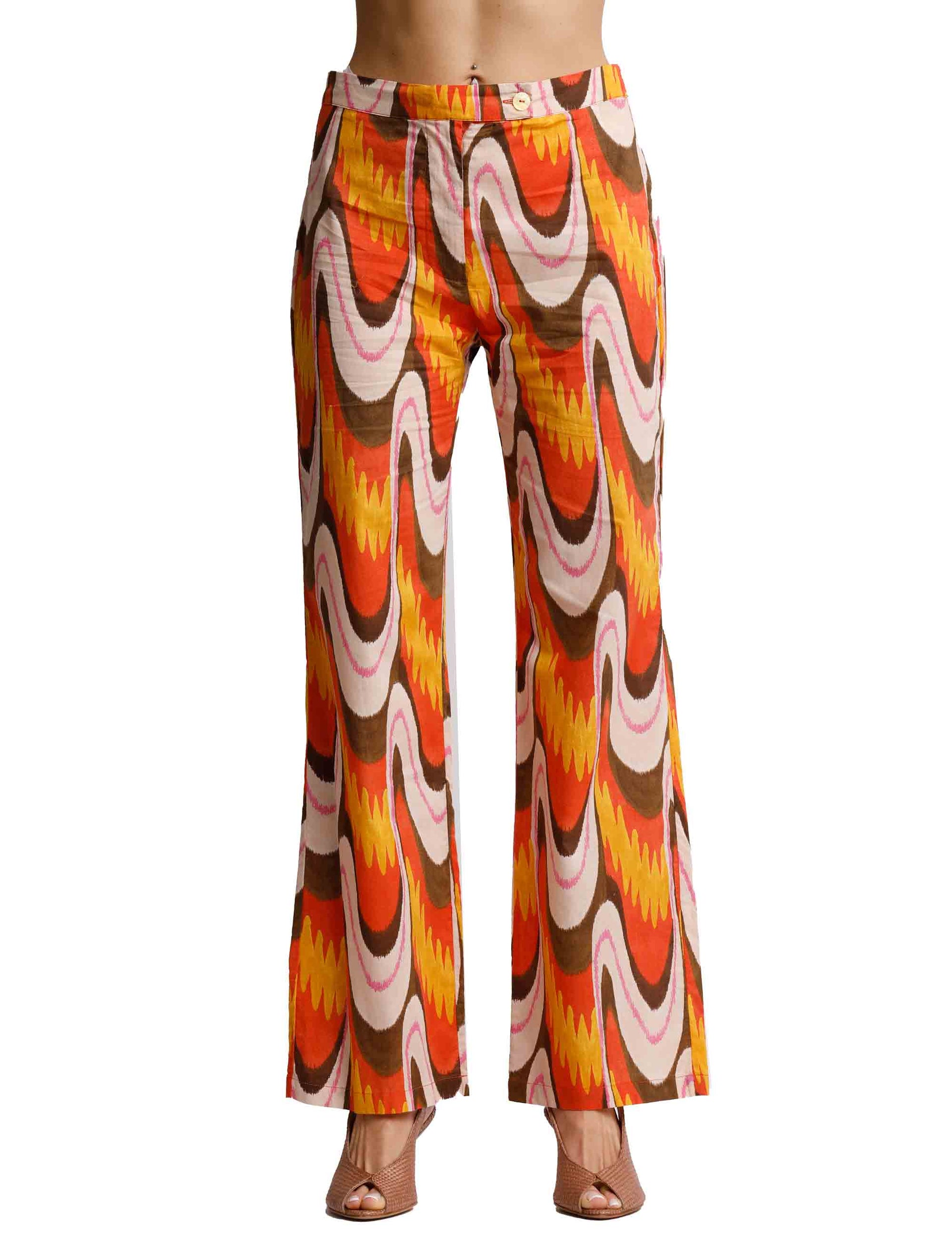 Pantaloni donna Ikat Wave Muslin in cotone arancione a fantasia
