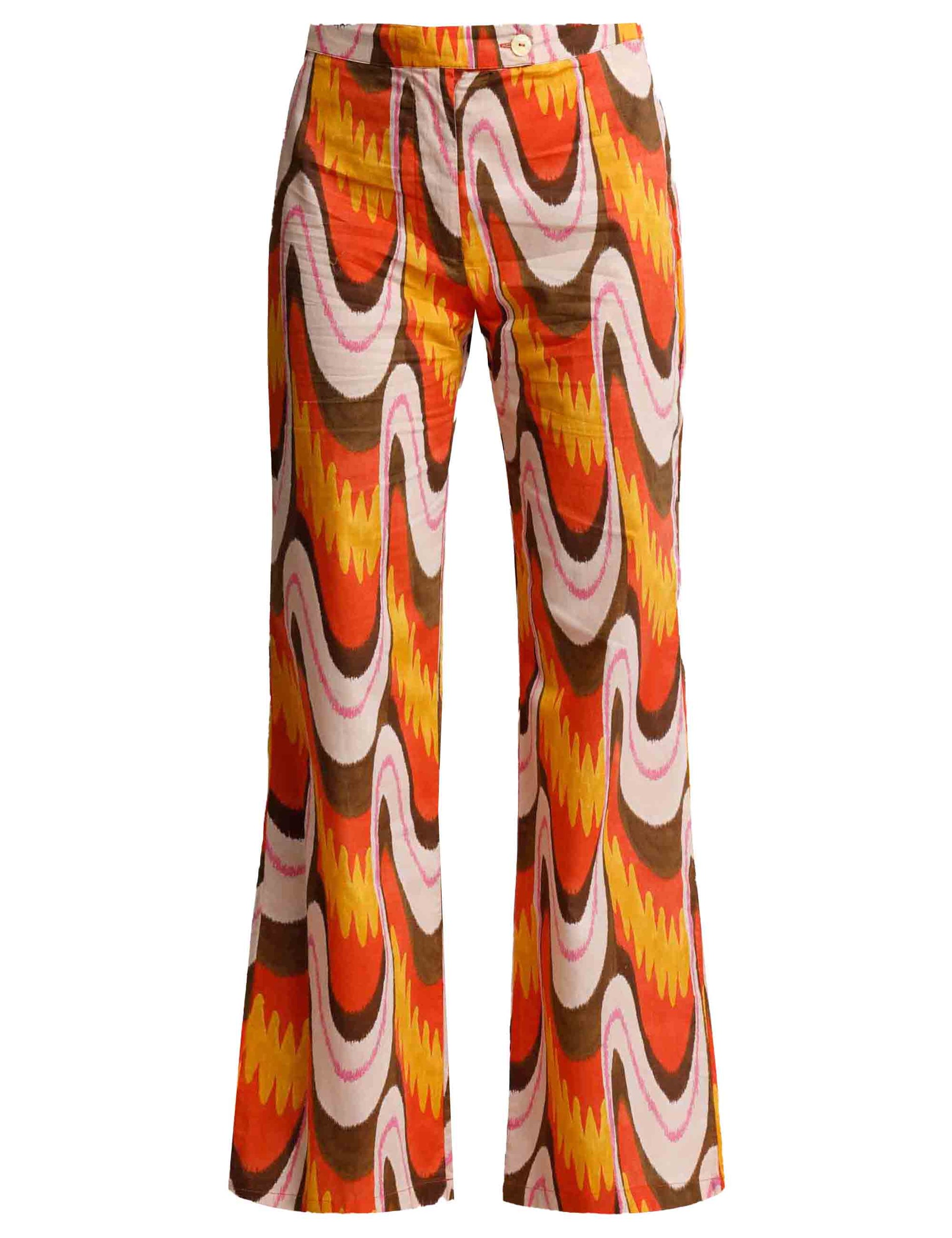 Ikat Wave Muslin women's trousers in orange patterned cotton