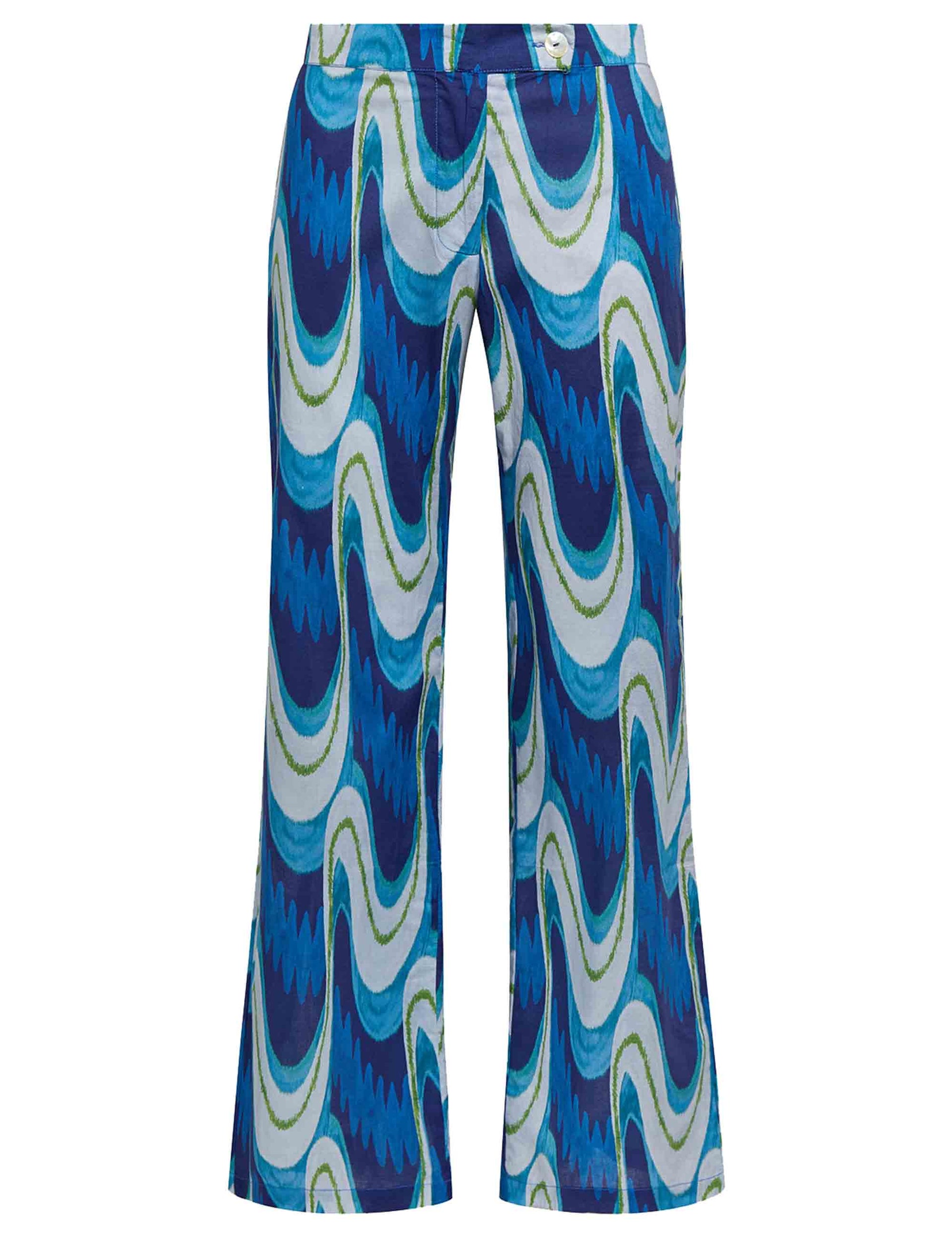 Women's Ikat Wave Muslin trousers in patterned blue cotton