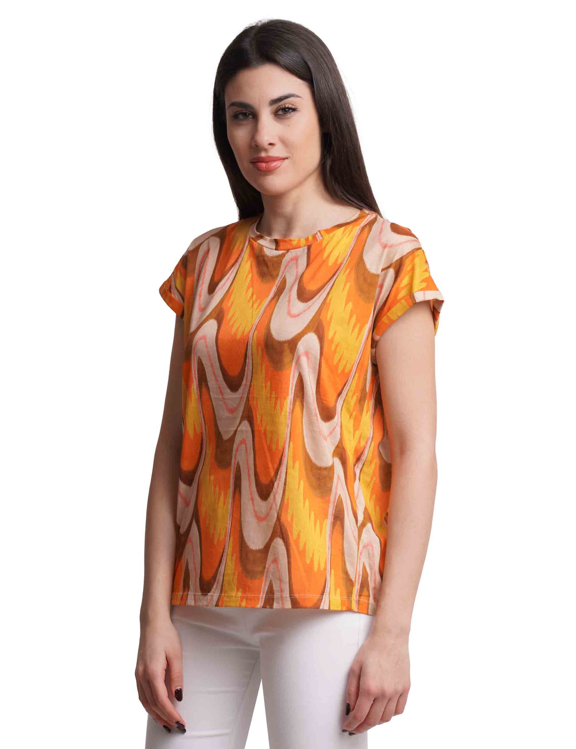 T-shirts donna Fortuna's Prints in cotone arancione a fantasia