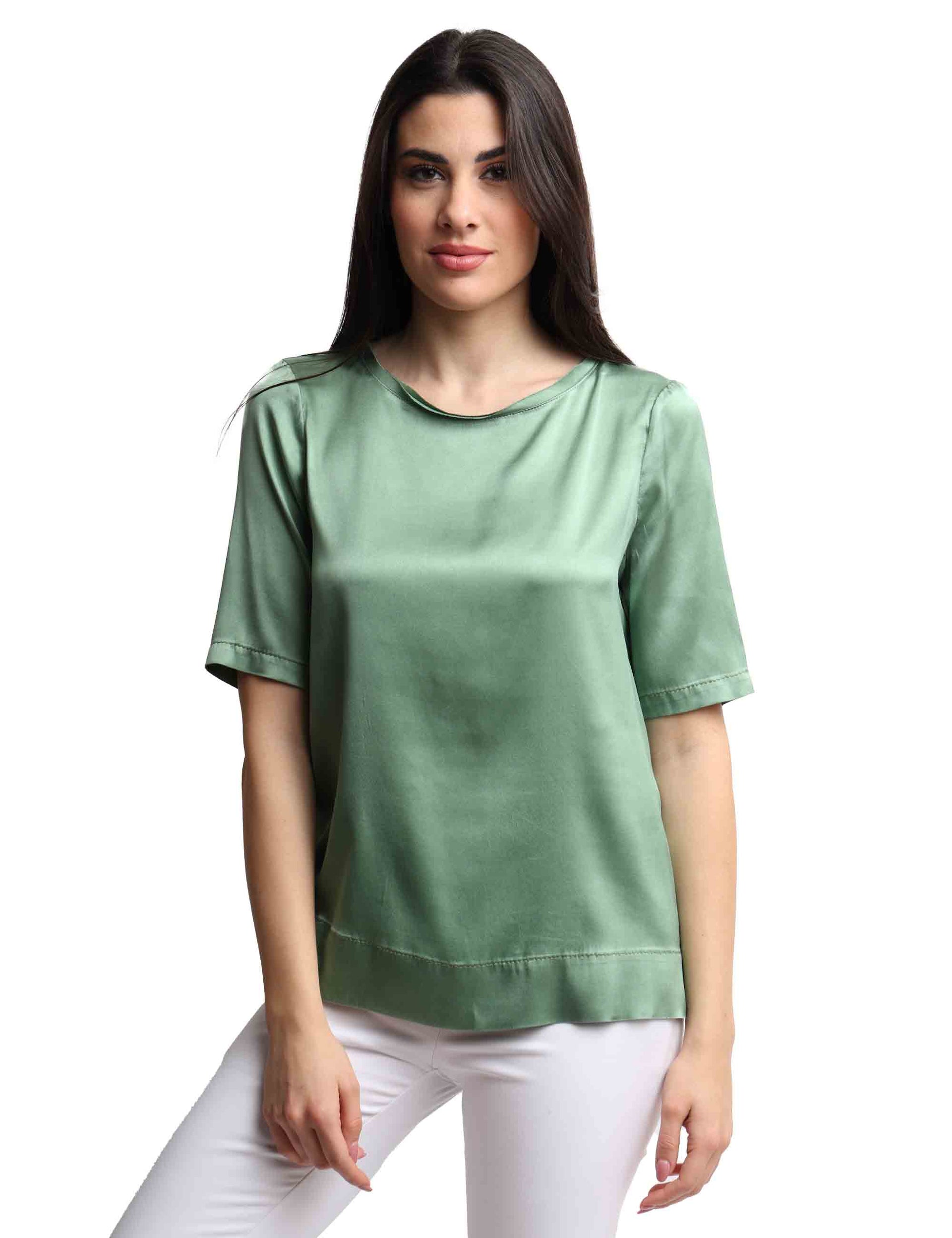 Silk Satin women's t-shirt in green silk