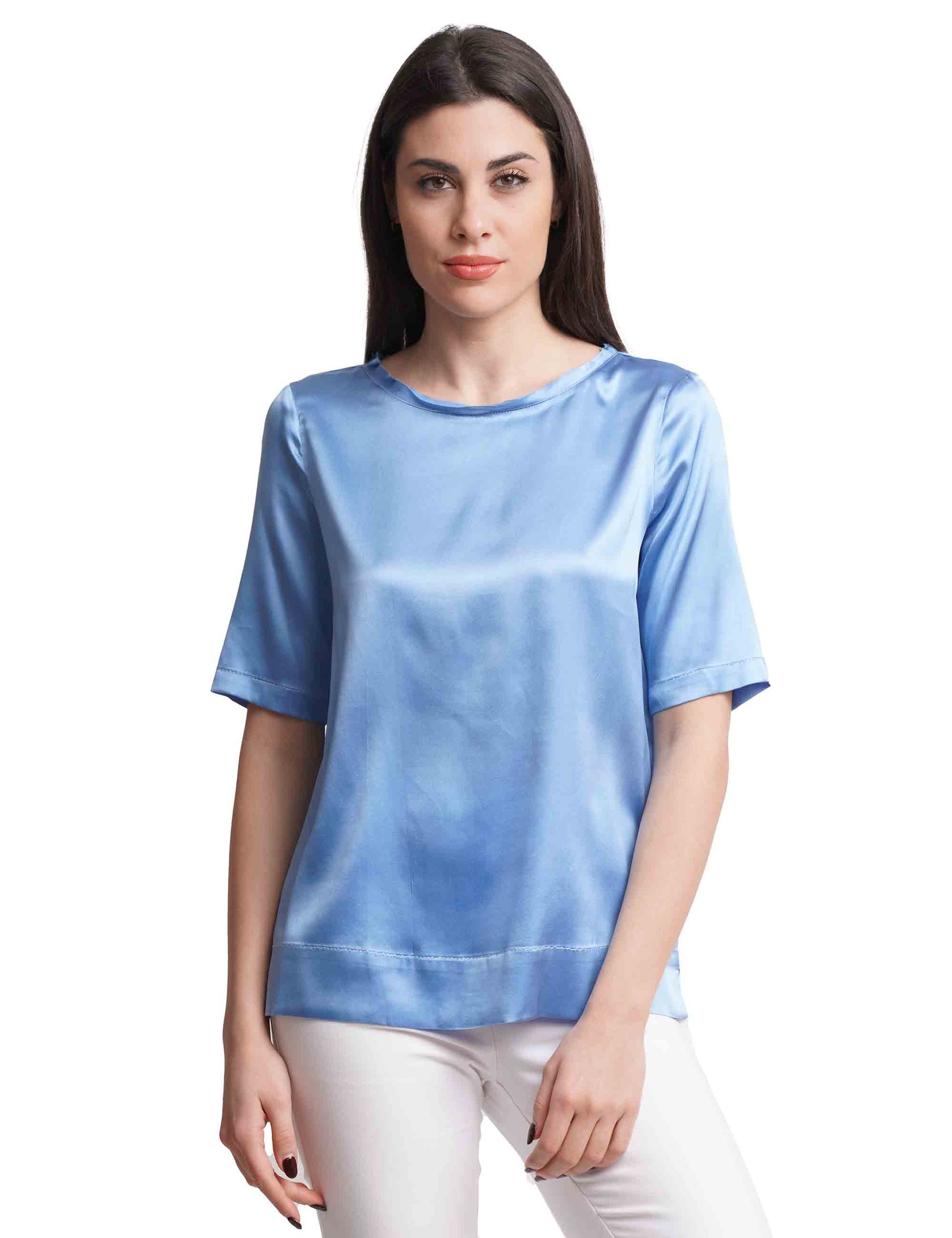T-shirt donna Silk Satin in seta azzurra