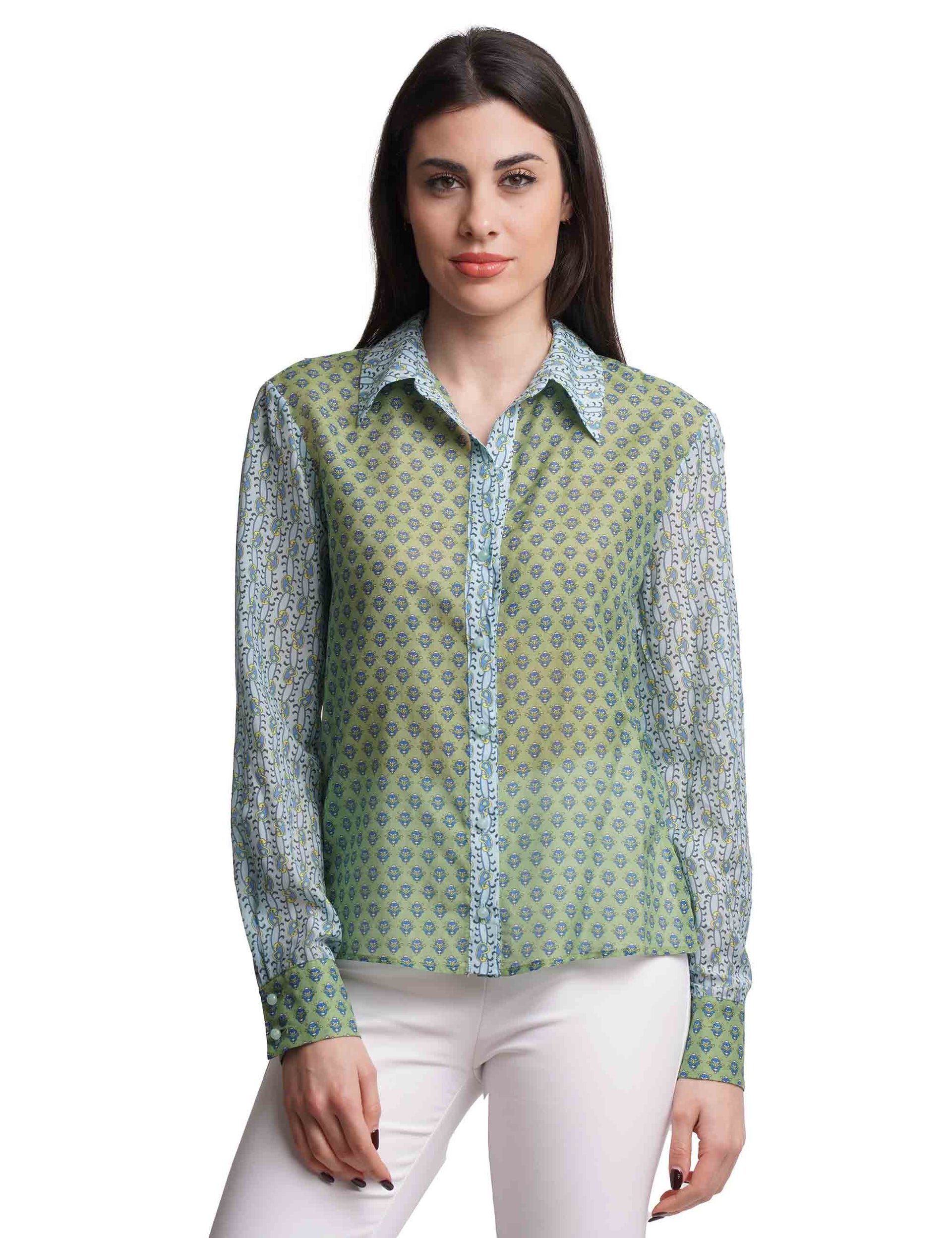 Silky Muslin women's shirts in green patterned silk blend