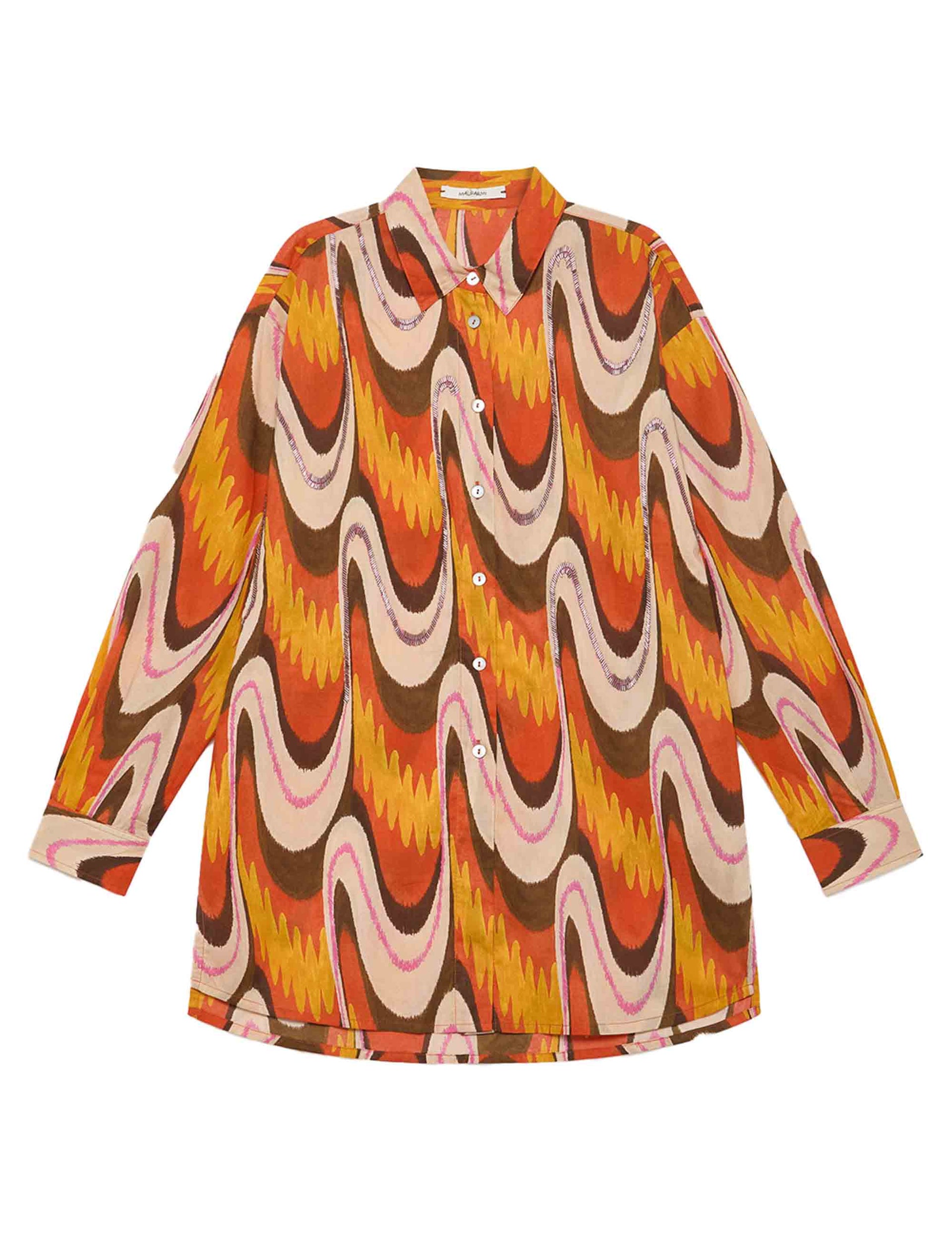 Ikat Wave Muslin women's shirts in orange cotton