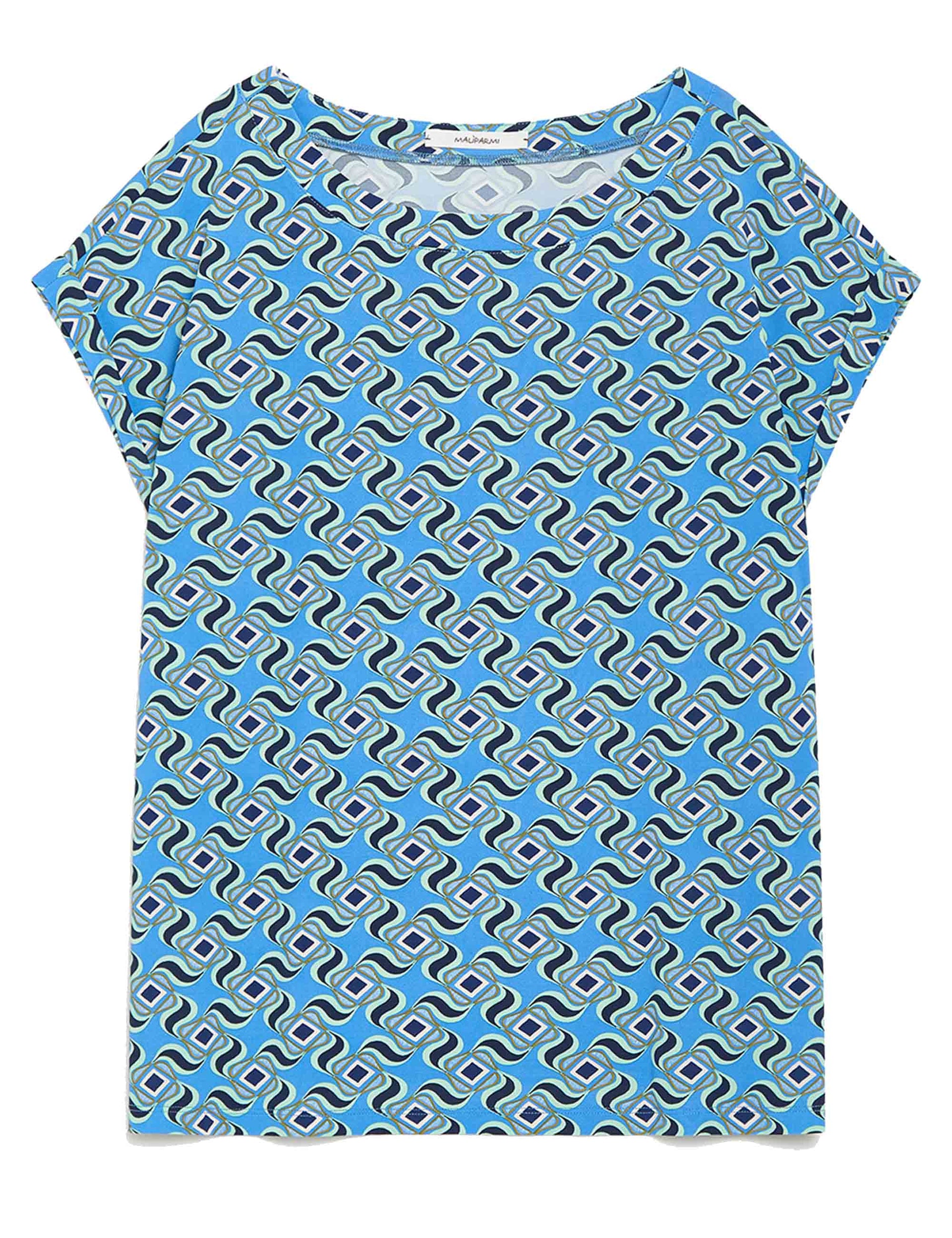 T-shirt donna Swirl Print in jersey azzurro a fantasia con manica ad aletta