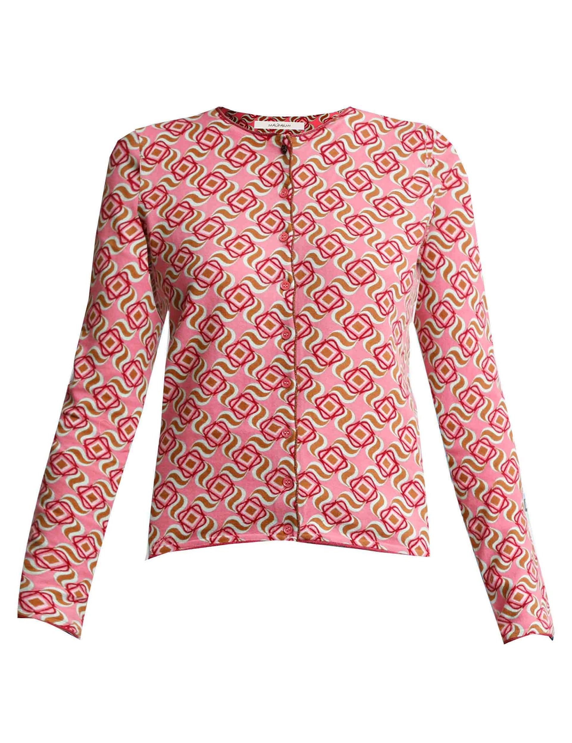 Printed women's cardigan sweaters in pink patterned cotton