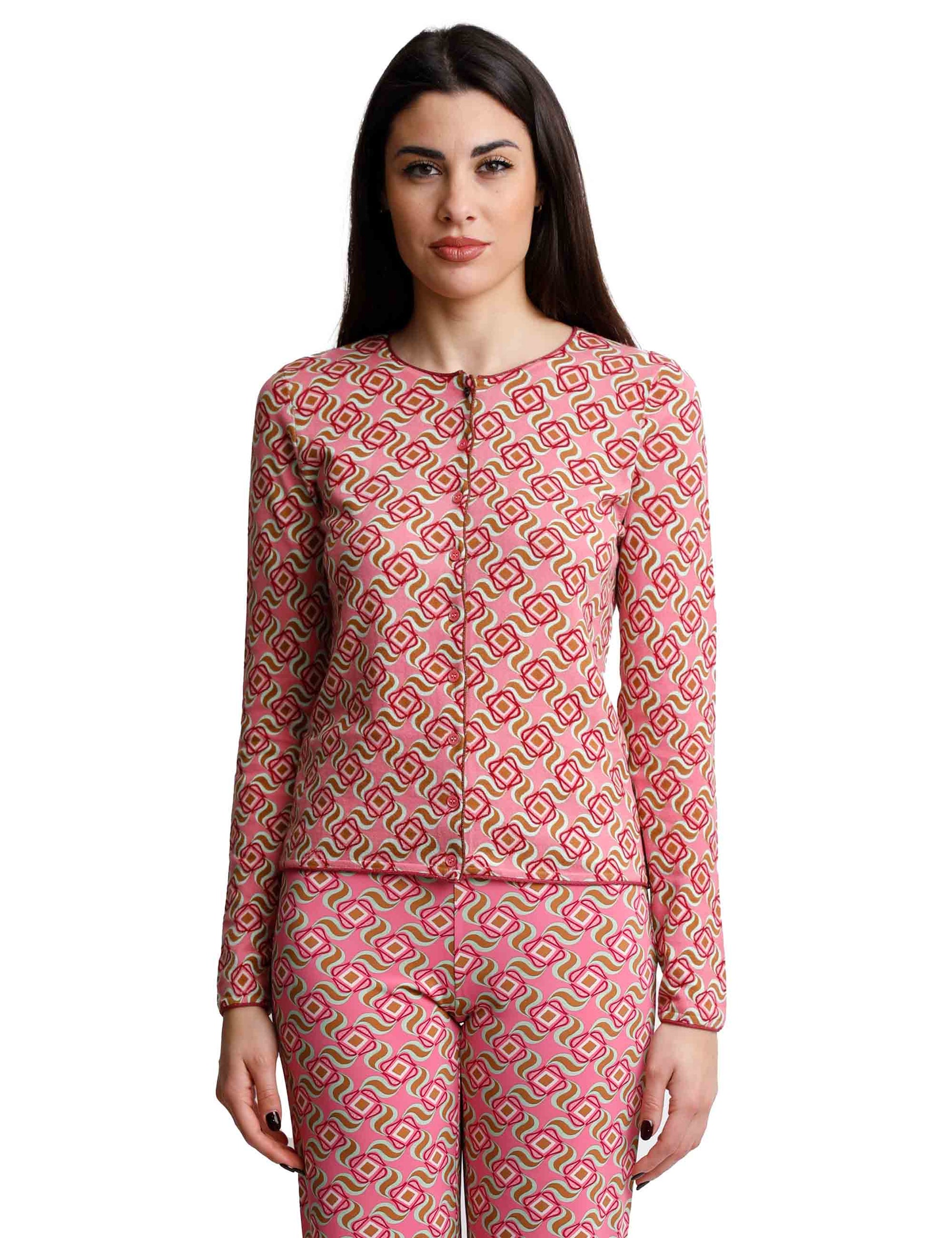 Printed women's cardigan sweaters in pink patterned cotton