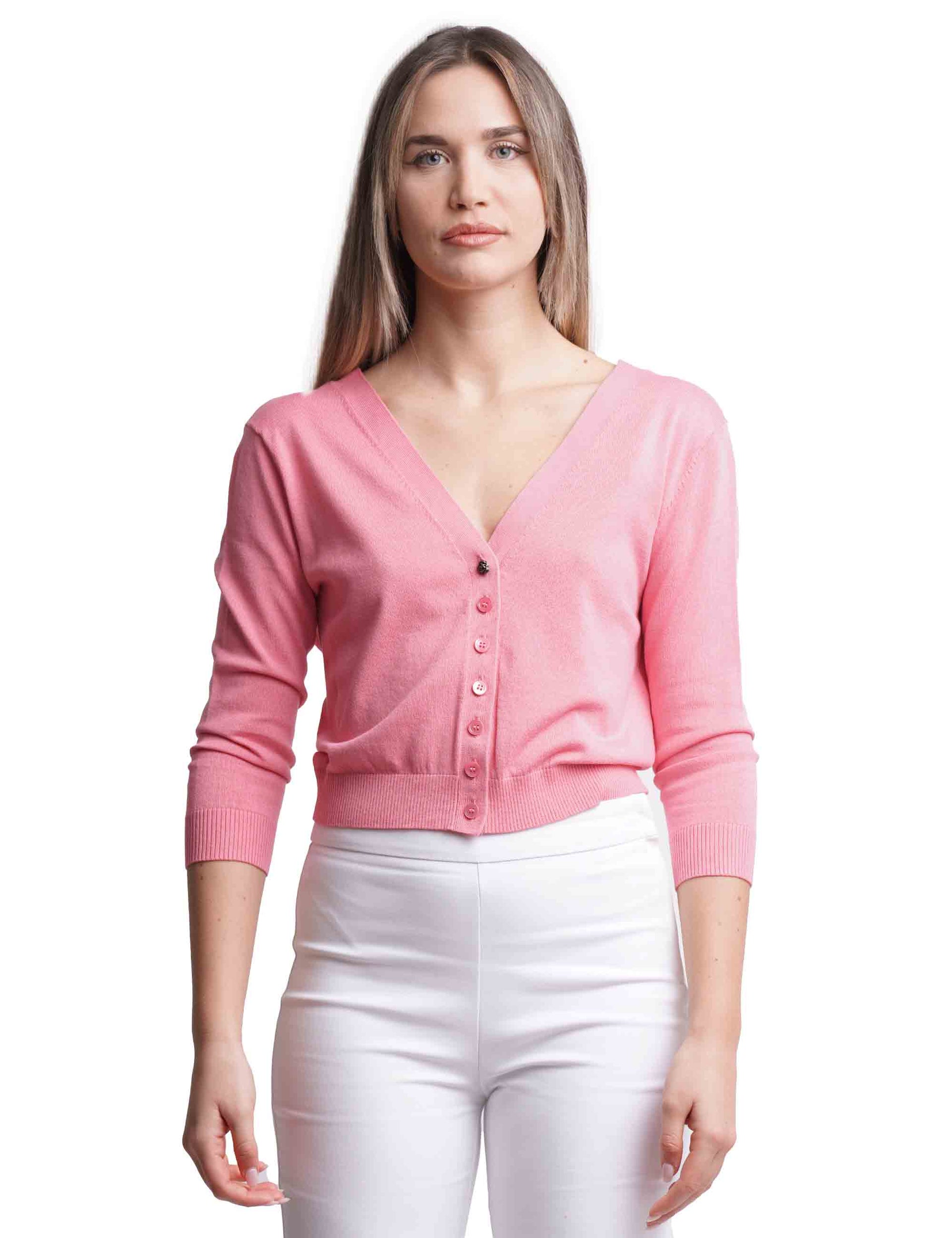 Smooth women's cardigan sweaters in pink cotton