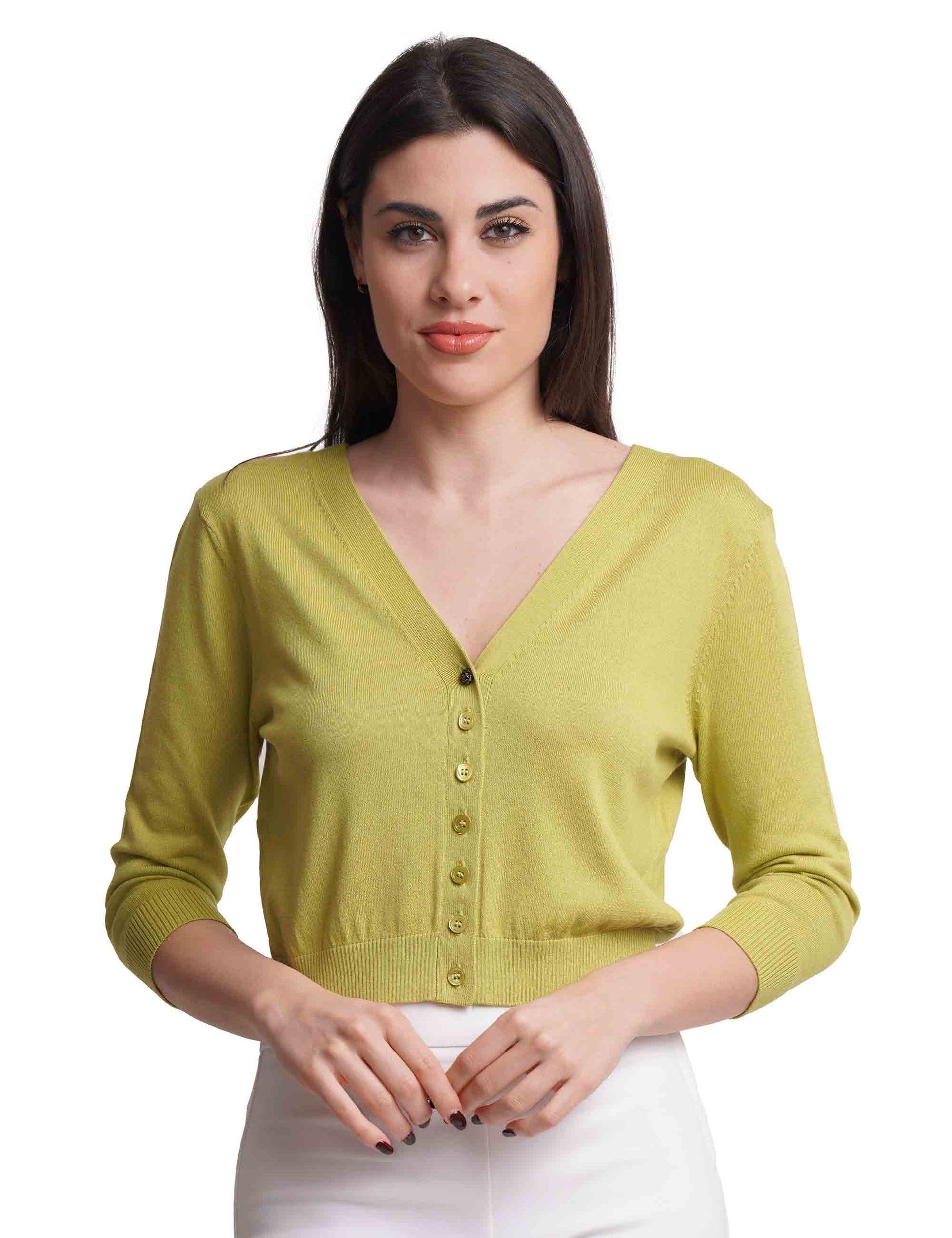 Smooth women's cardigan sweaters in green cotton