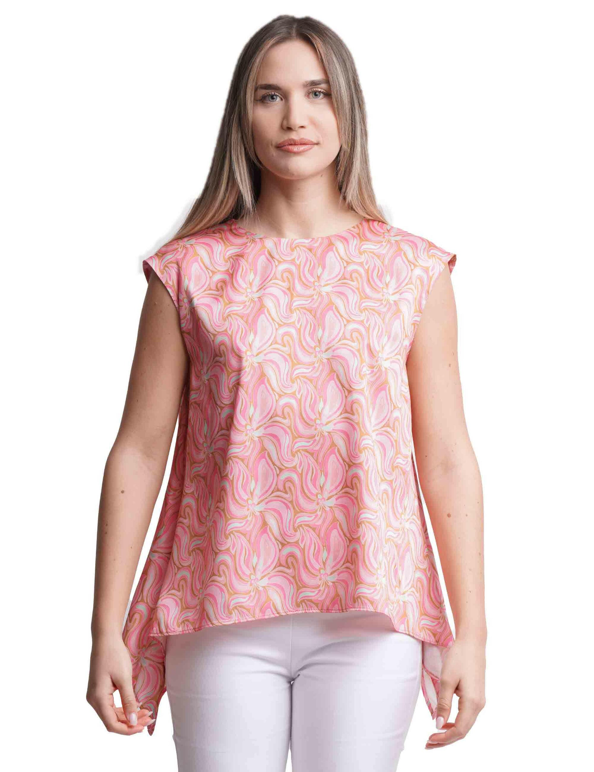 Zephir Print women's tank top in pink twill fabric