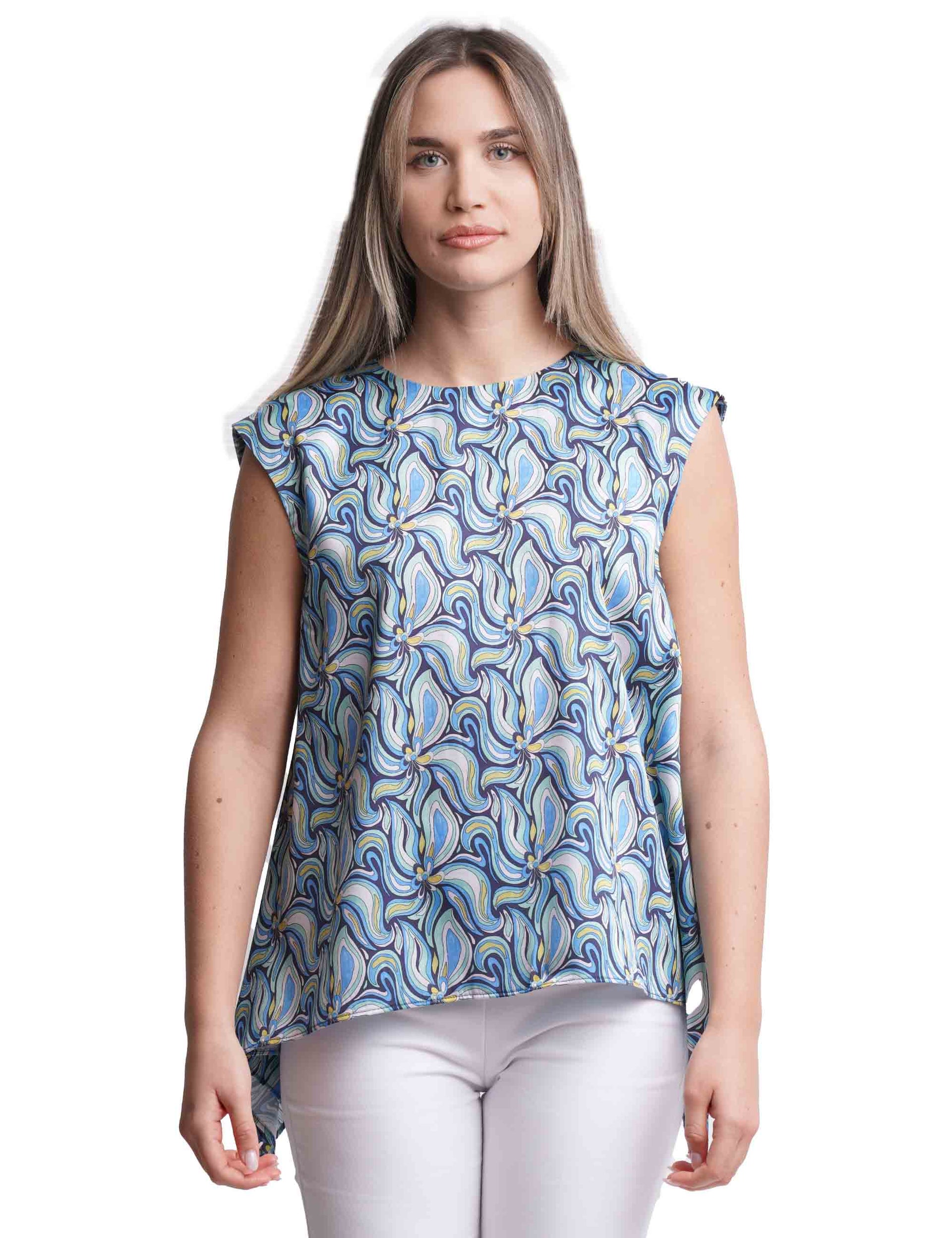 Zephir Print women's tank top in blue twill fabric