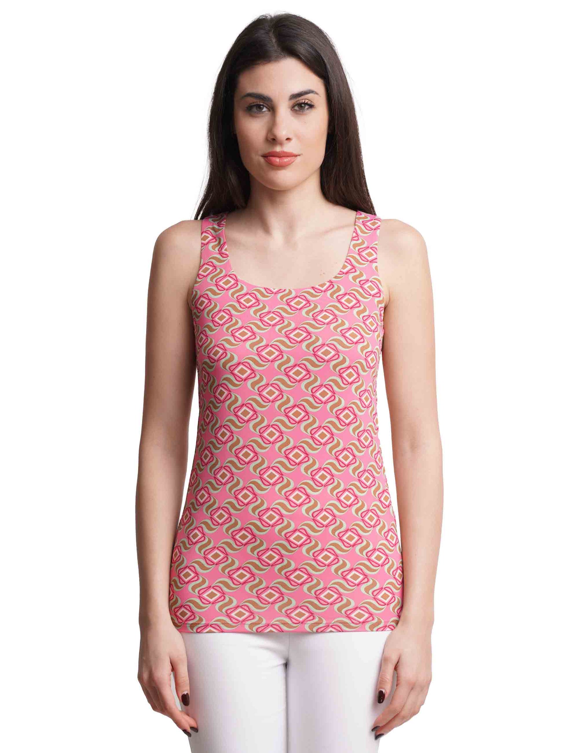 Swirl Print women's top in patterned pink jersey