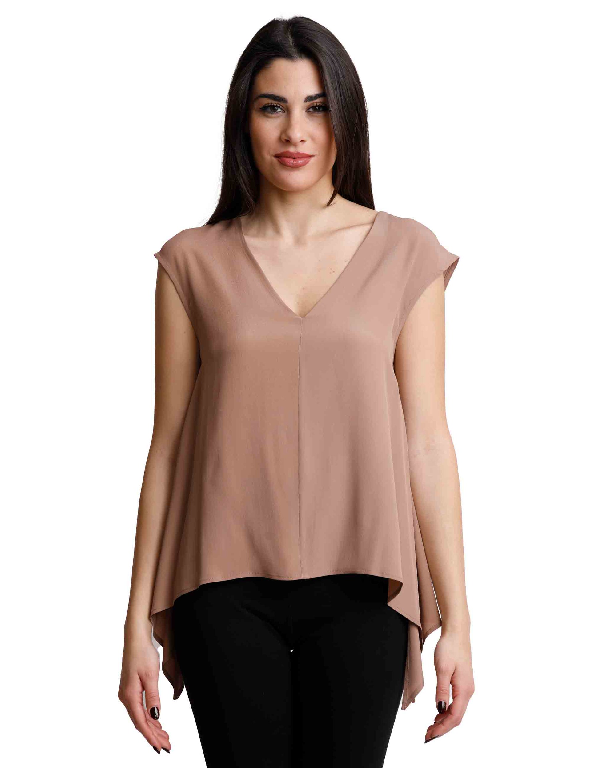 Top donna Fluide Crepe in seta taupe