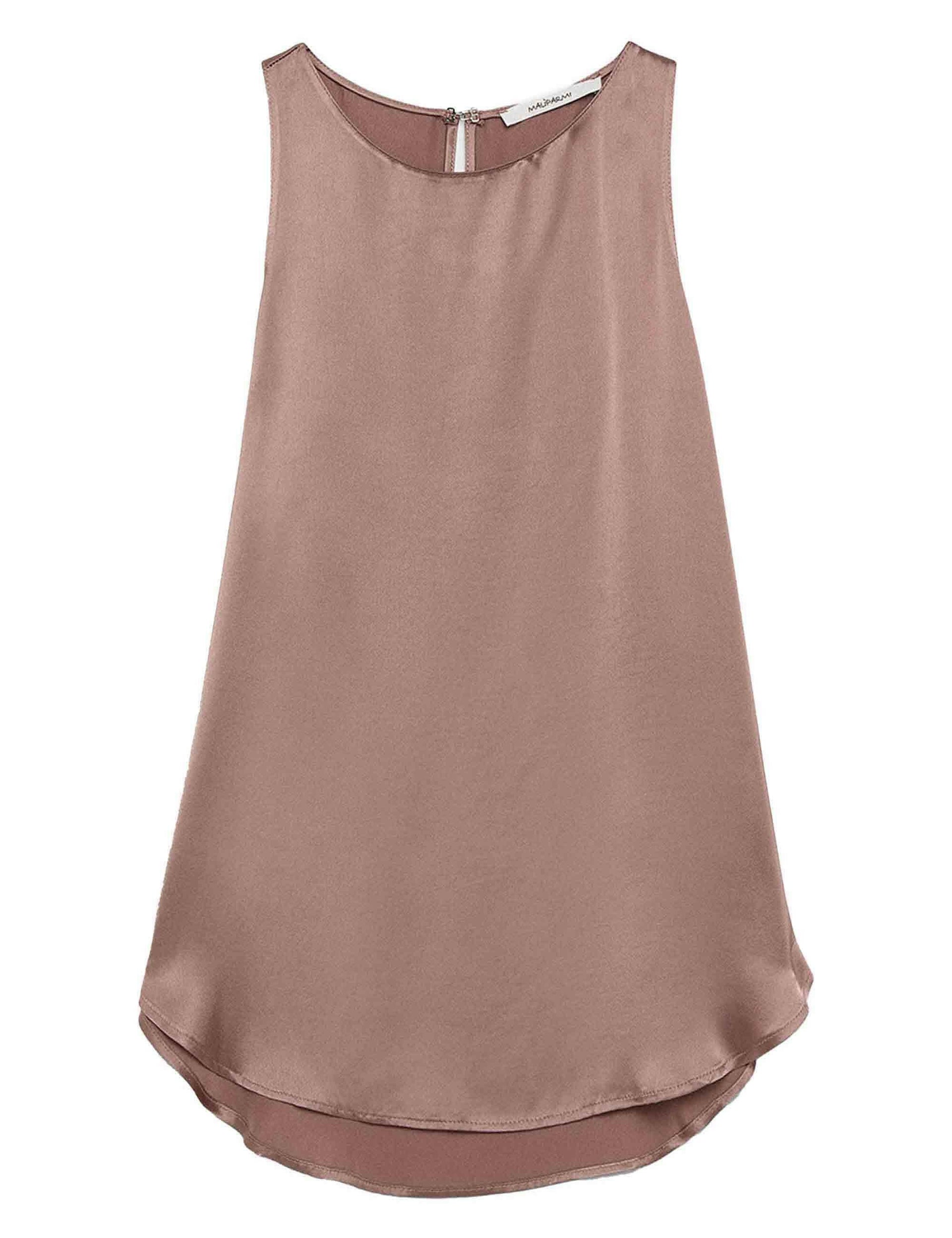 Shiny women's top in brown cady with rounded hem