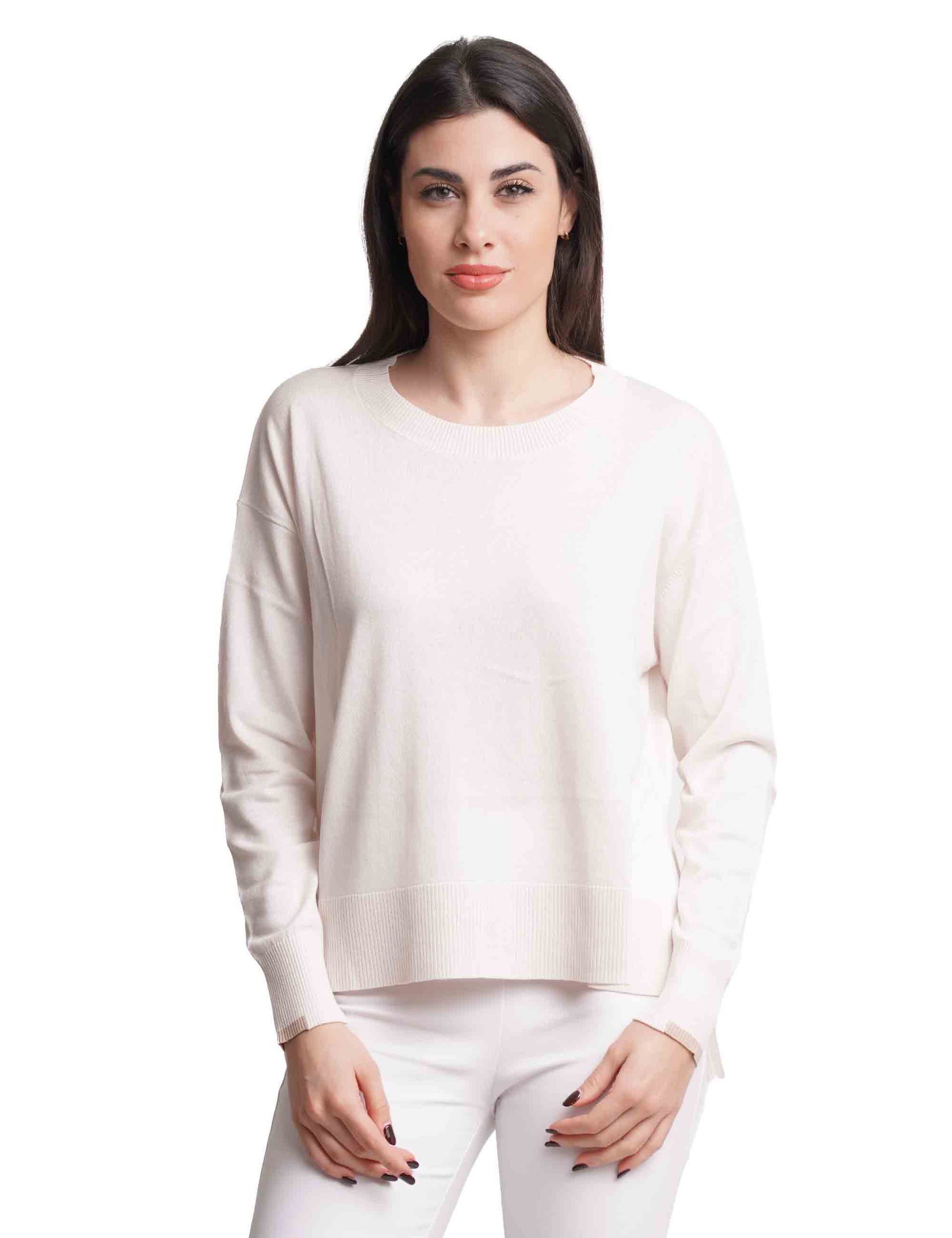 Smooth women's sweaters in dove gray cotton with long sleeves