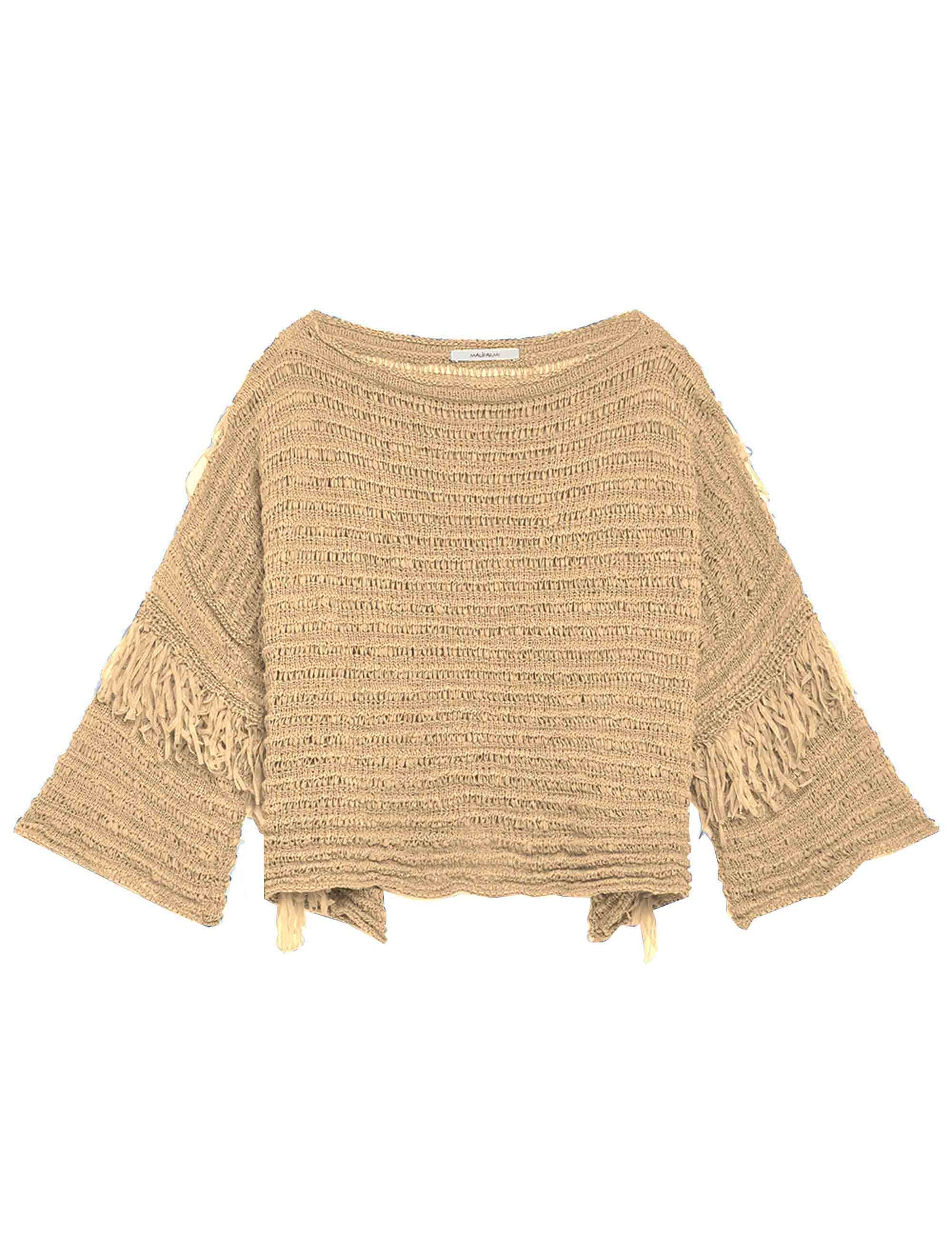 Women's Superlight Ribbon sweaters in beige fabric with 3/4 sleeves and fringes
