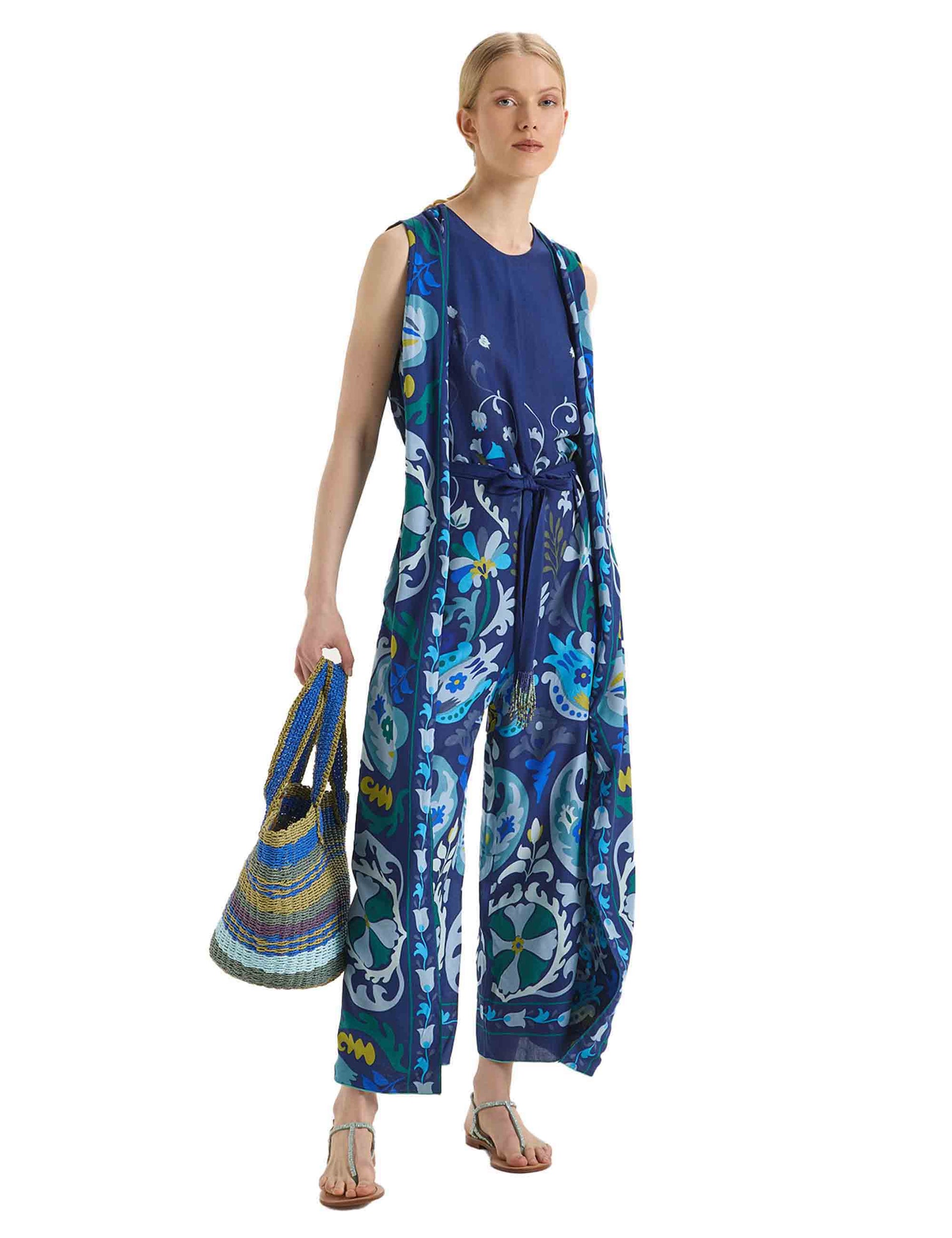 Fortuna Print women's dresses in blue and light blue canvas with beads