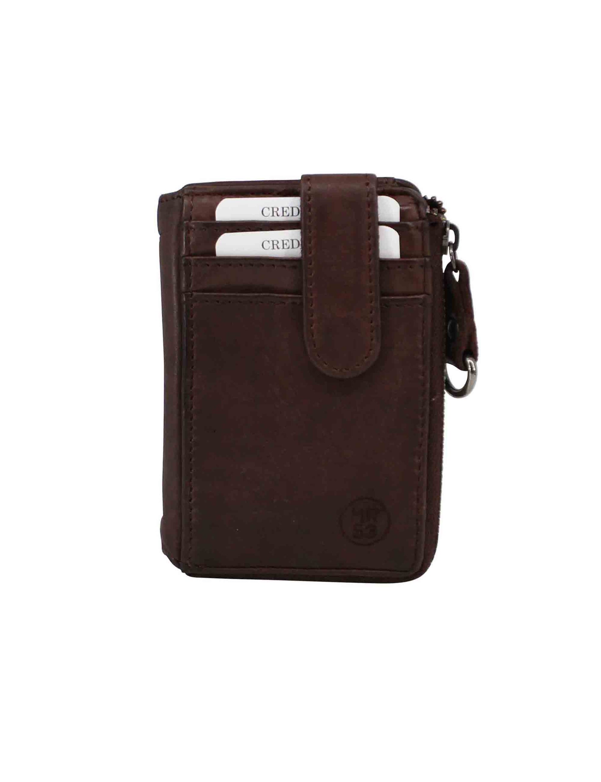 Men's card holder with zip in dark brown vintage leather
