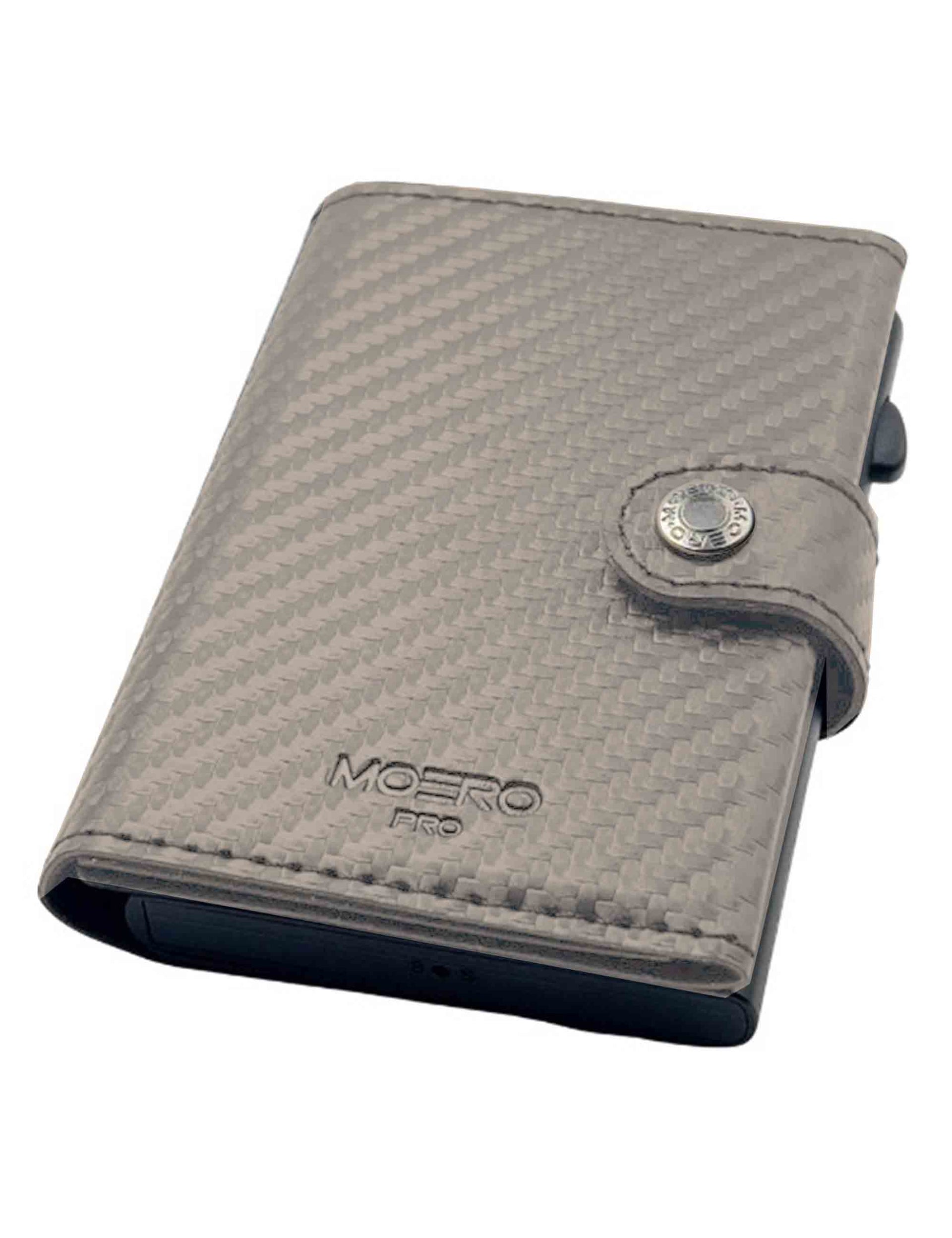 Card holder in titanium-coloured carbon effect leather with coin purse