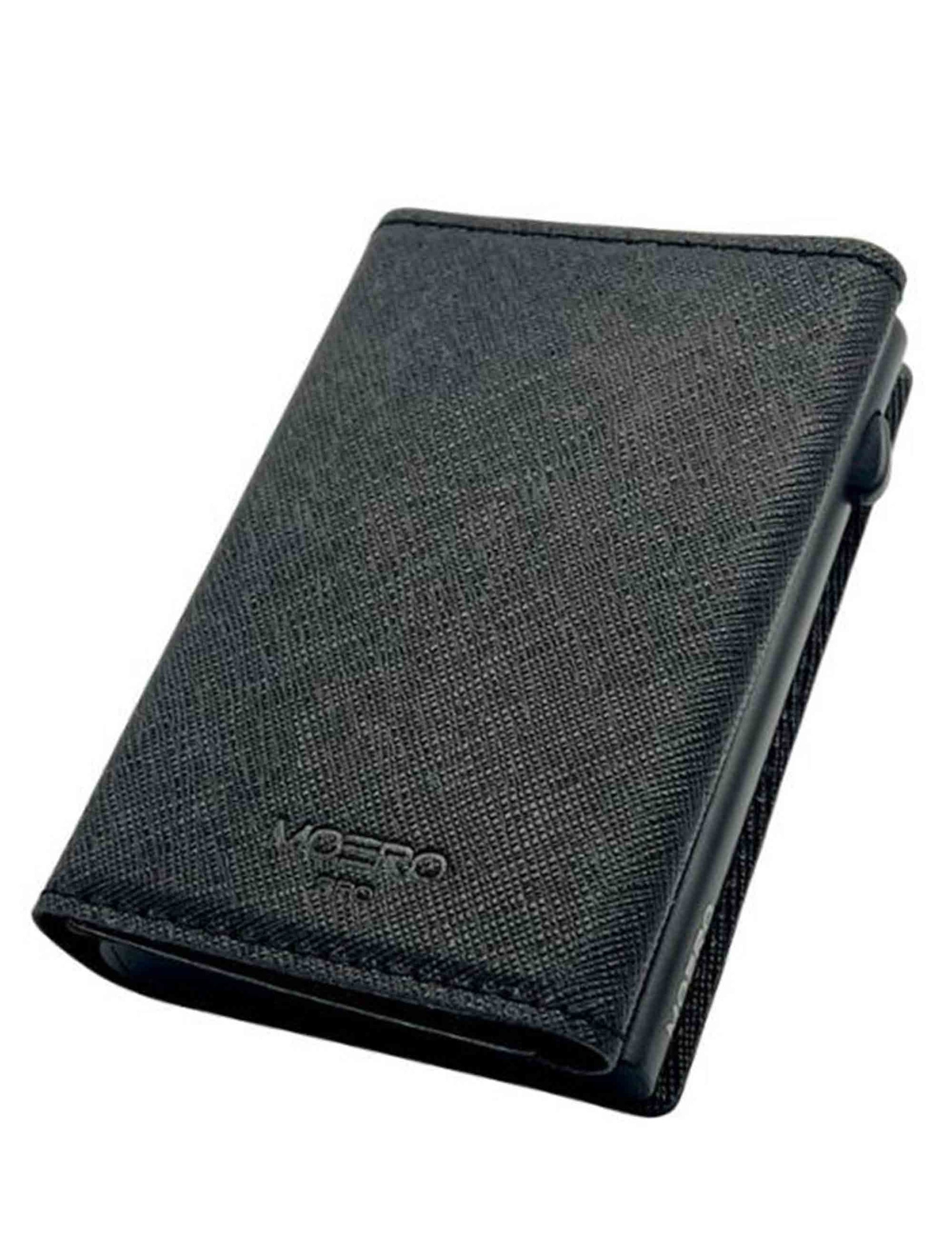 Pro card holder in scratch-resistant black saffiano leather with coin pocket