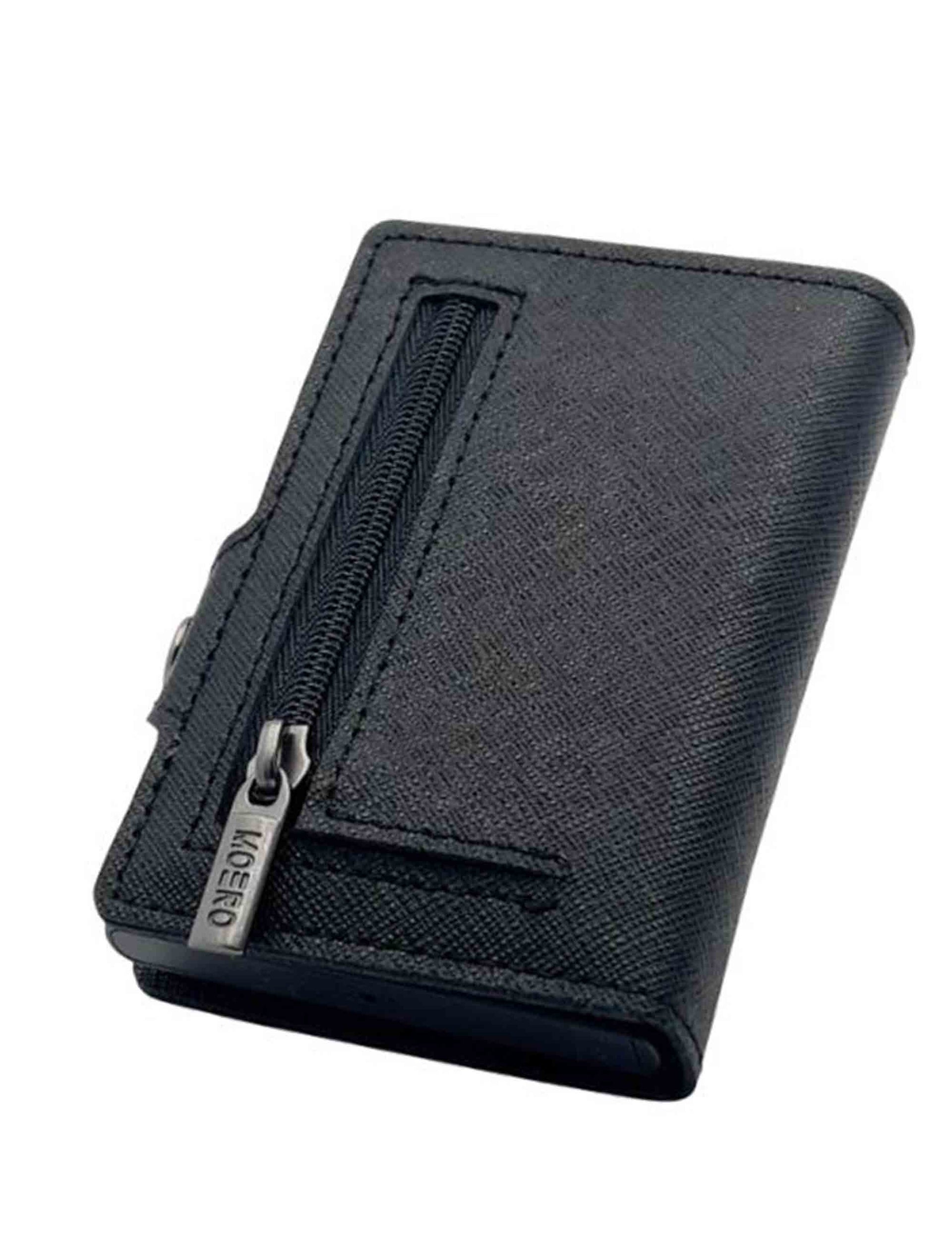 Card holder in scratch-resistant black saffiano leather with coin purse