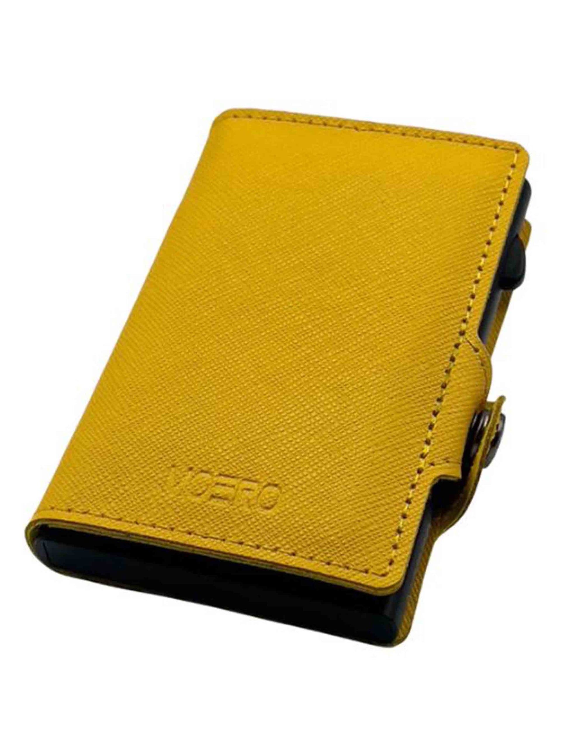 Card holder in scratch-resistant yellow saffiano leather with coin purse