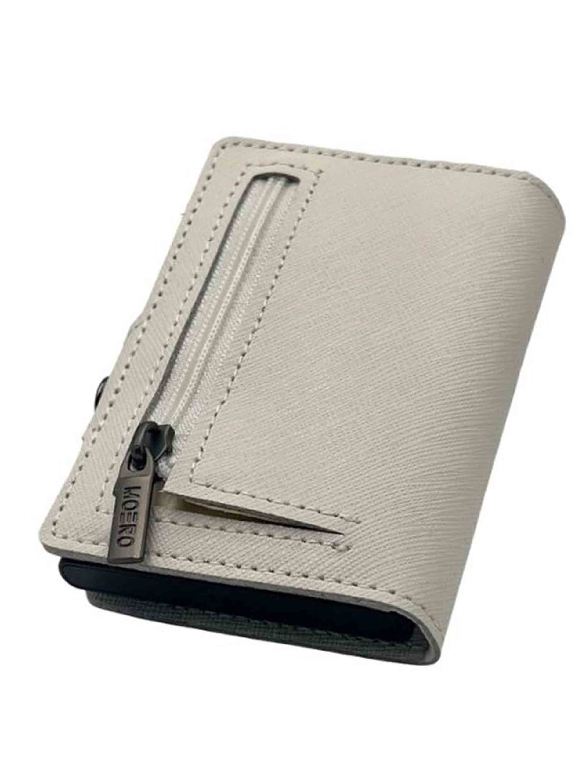 Scratch-resistant white saffiano leather card holder with coin purse