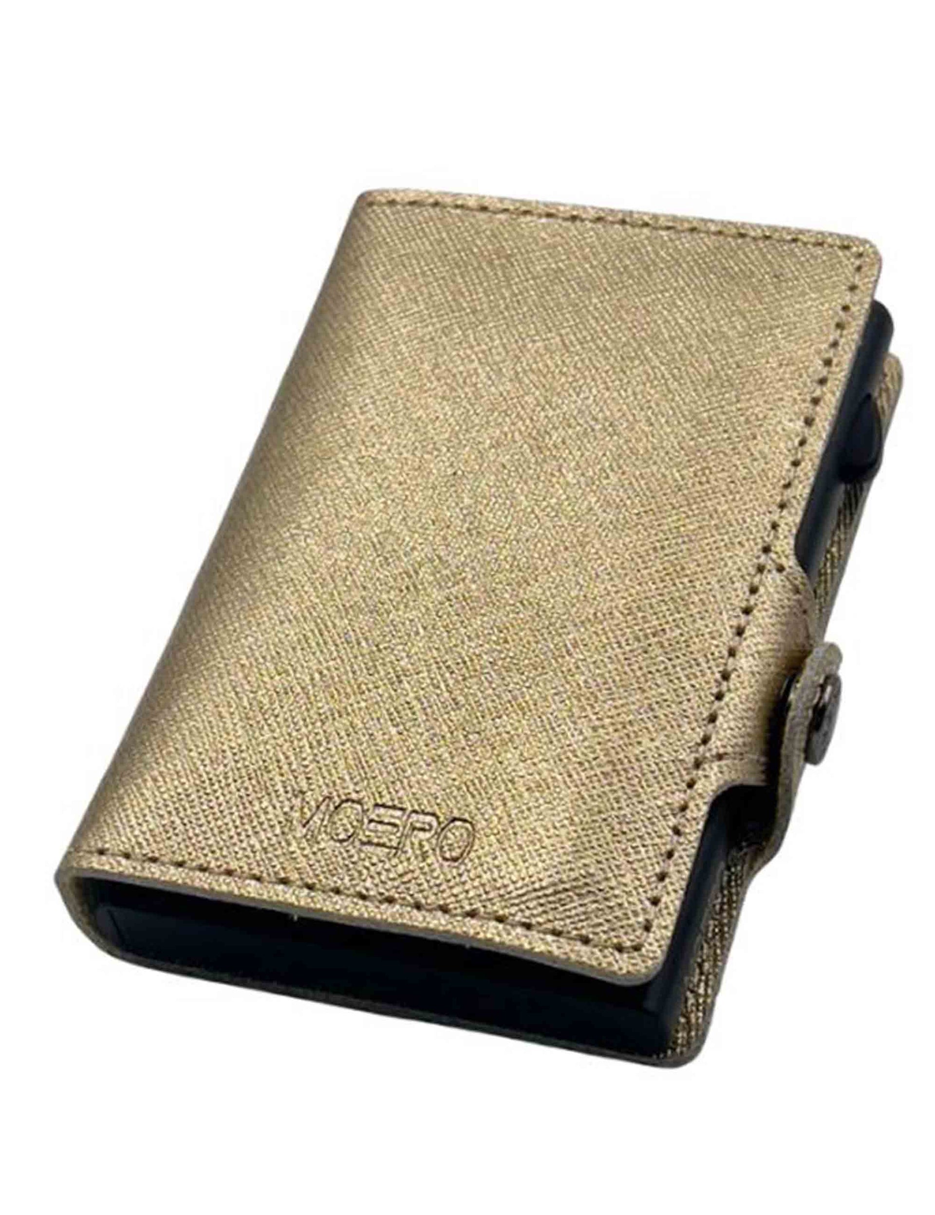 Card holder in scratch-resistant gold saffiano leather with coin purse