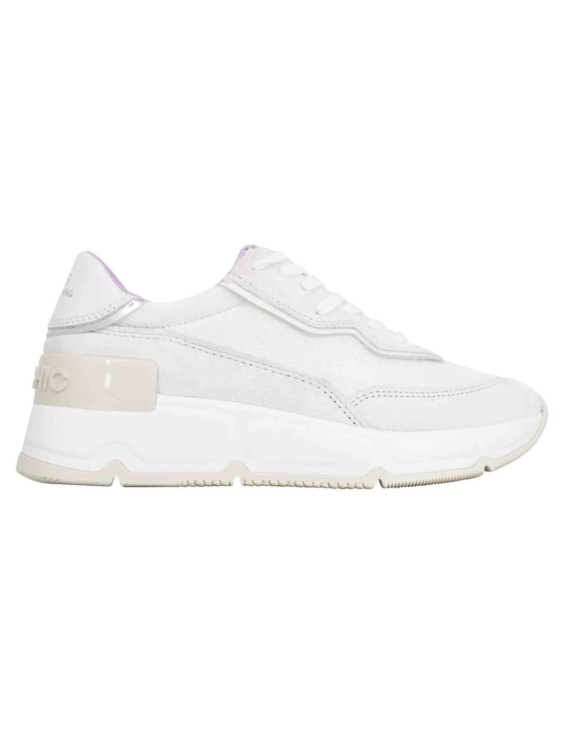 Women's sneakers in white leather and fabric