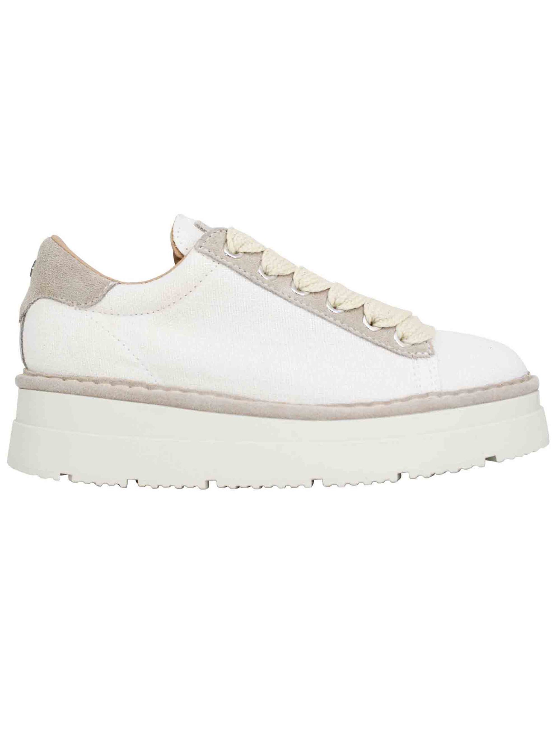 Sneakers donna in tessuto bianco con fondo alto